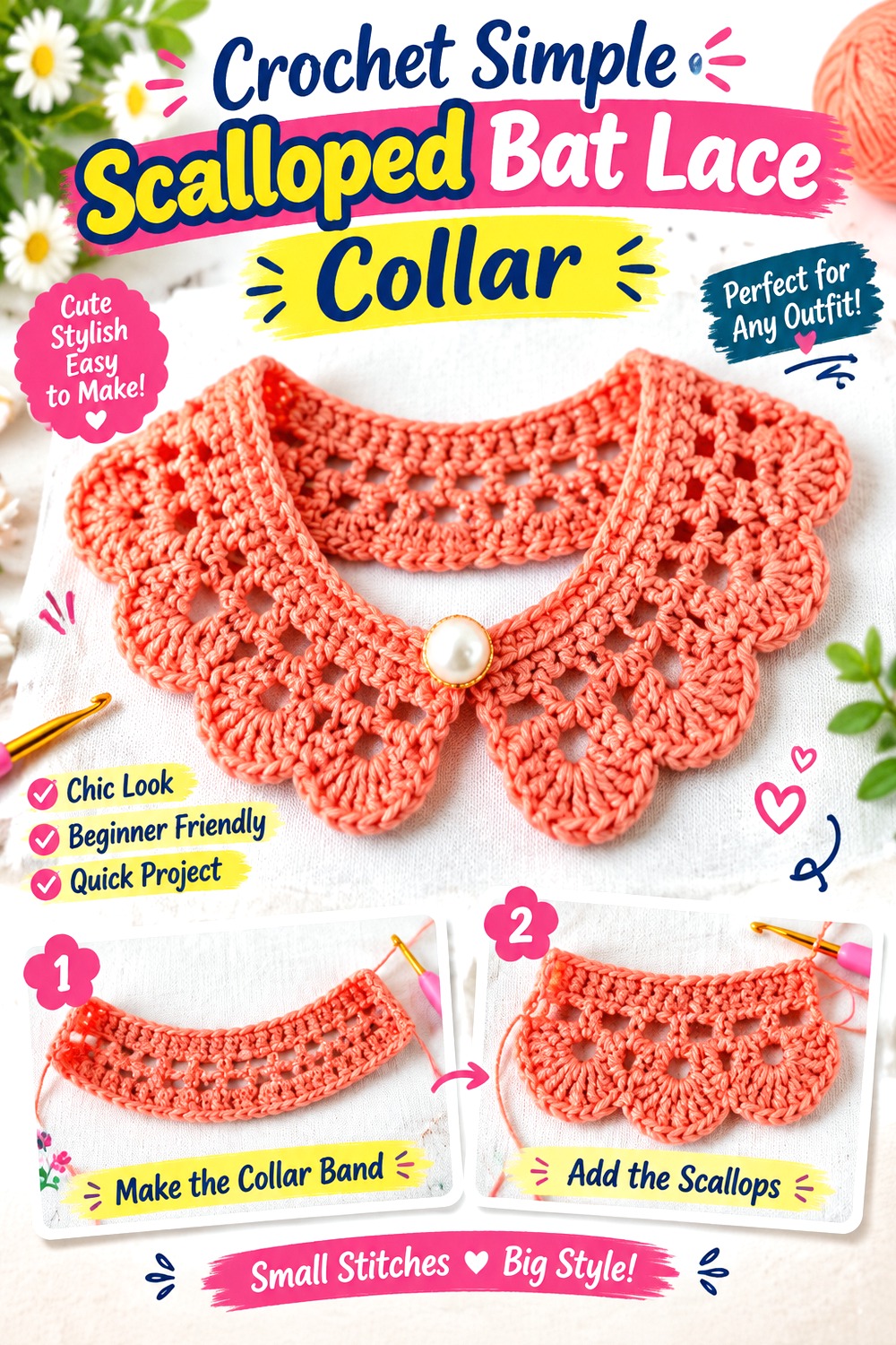 Crochet Simple Scalloped Bat Lace Collar