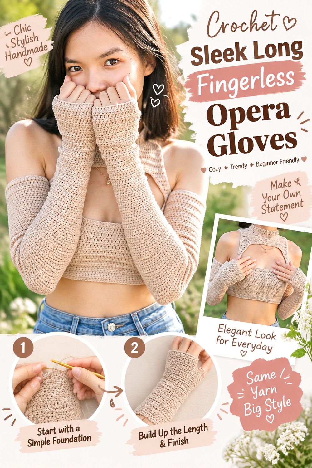 Crochet Sleek Long Fingerless Opera Gloves