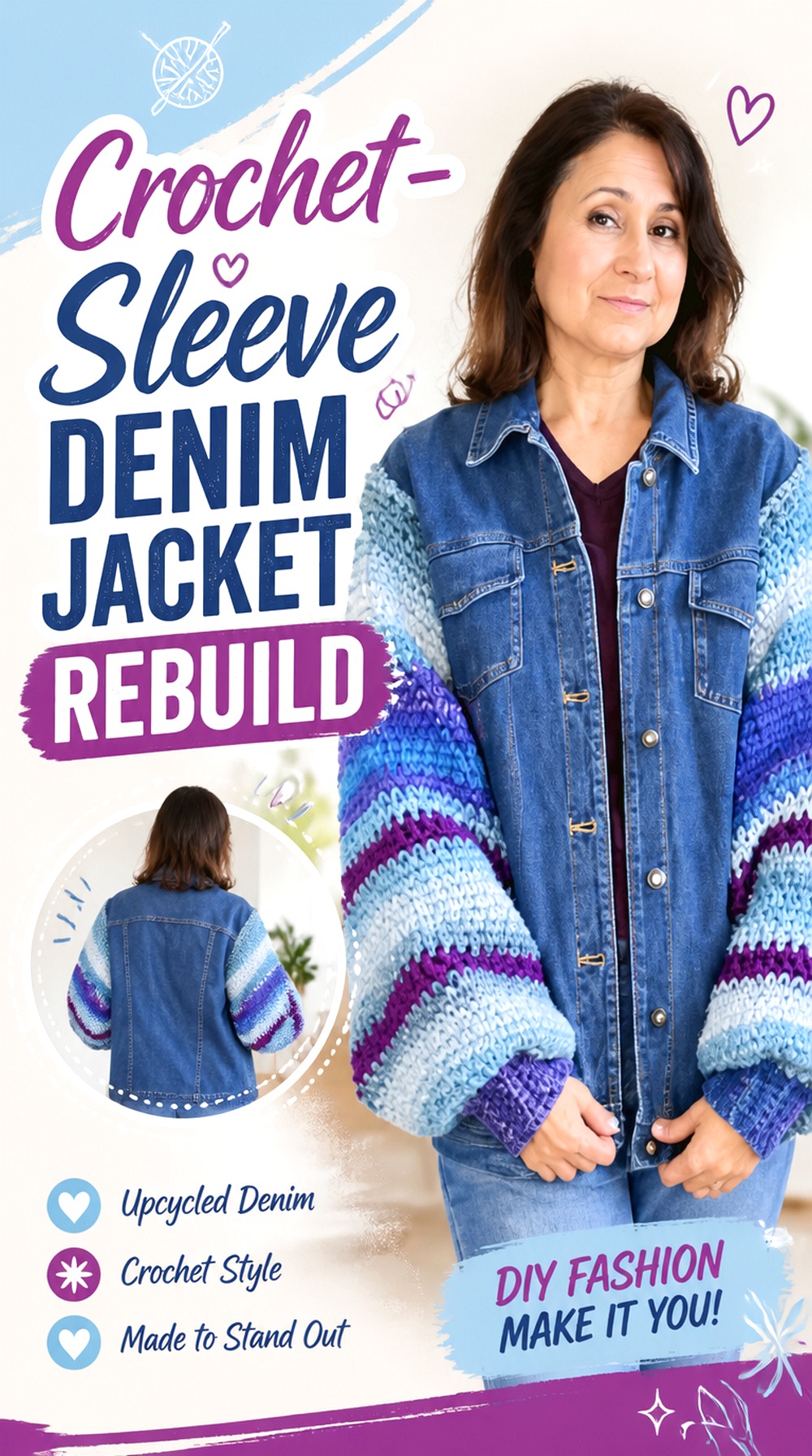 Crochet Sleeve Denim Jacket Rebuild