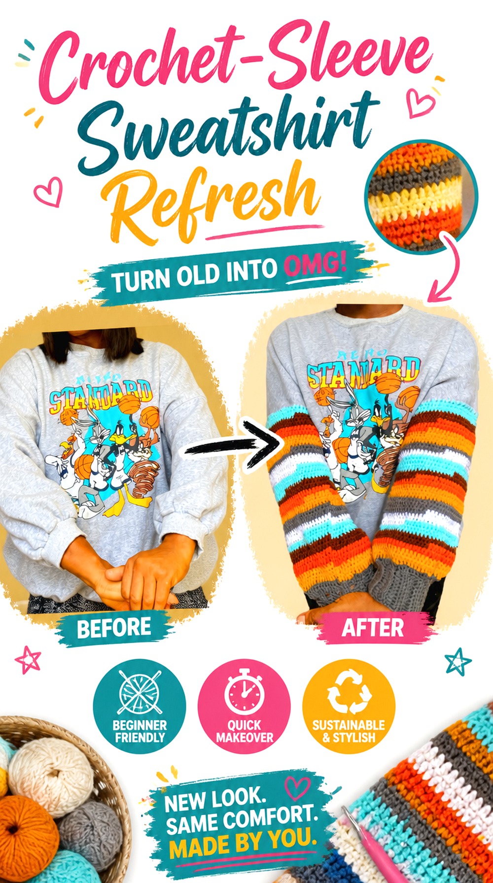 Crochet Sleeve Sweatshirt Refresh