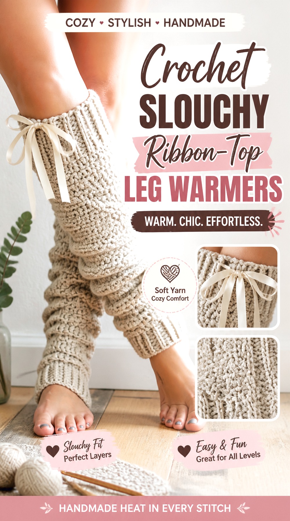 Crochet Slouchy Ribbon Top Leg Warmers