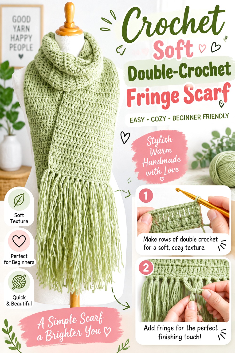Crochet Soft Double Crochet Fringe Scarf