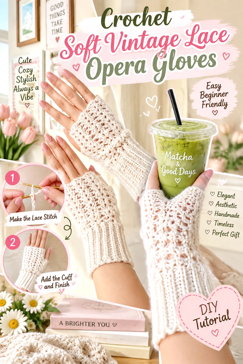 Crochet Soft Vintage Lace Opera Gloves