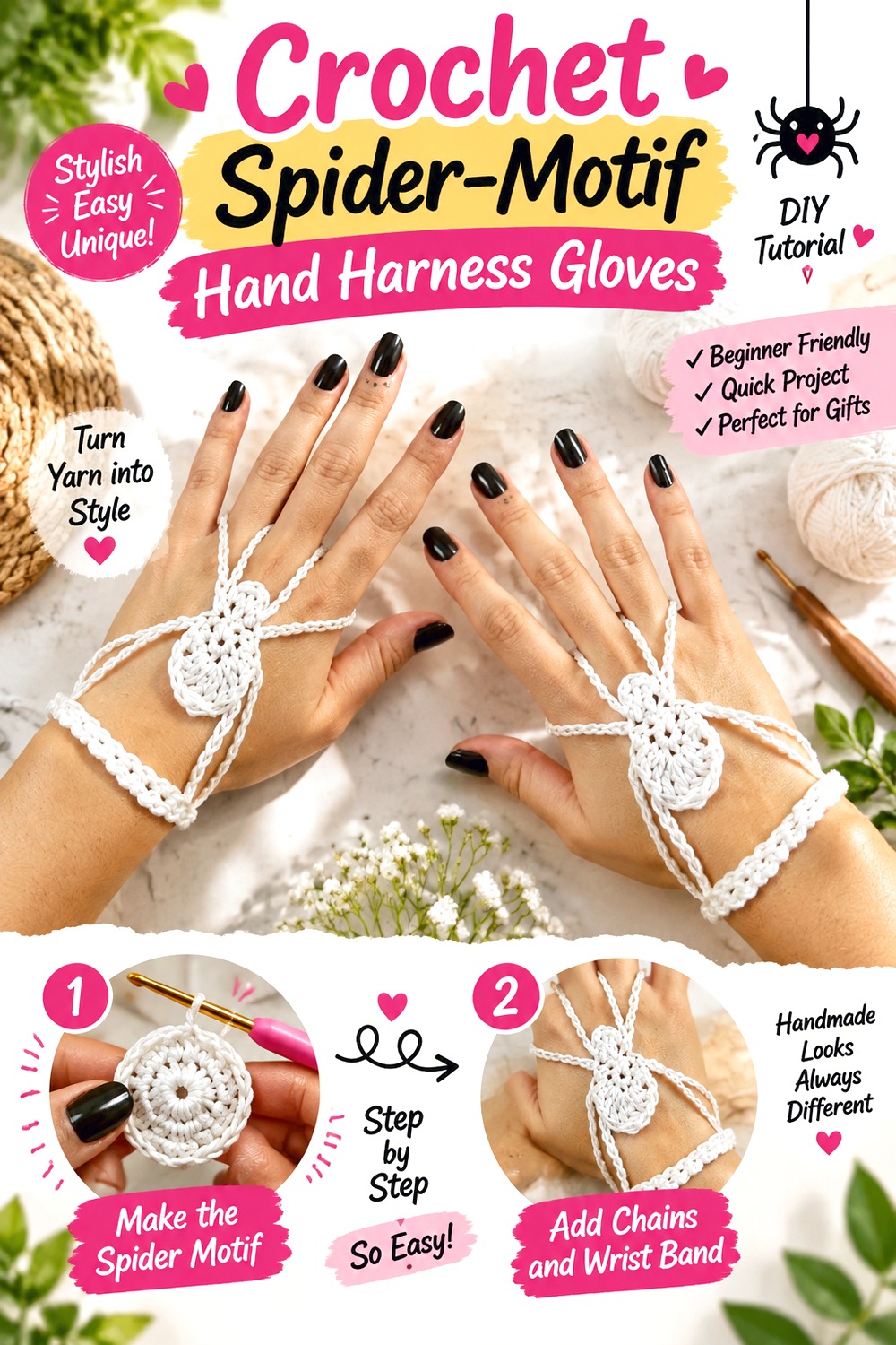 Crochet Spider Motif Hand Harness Gloves