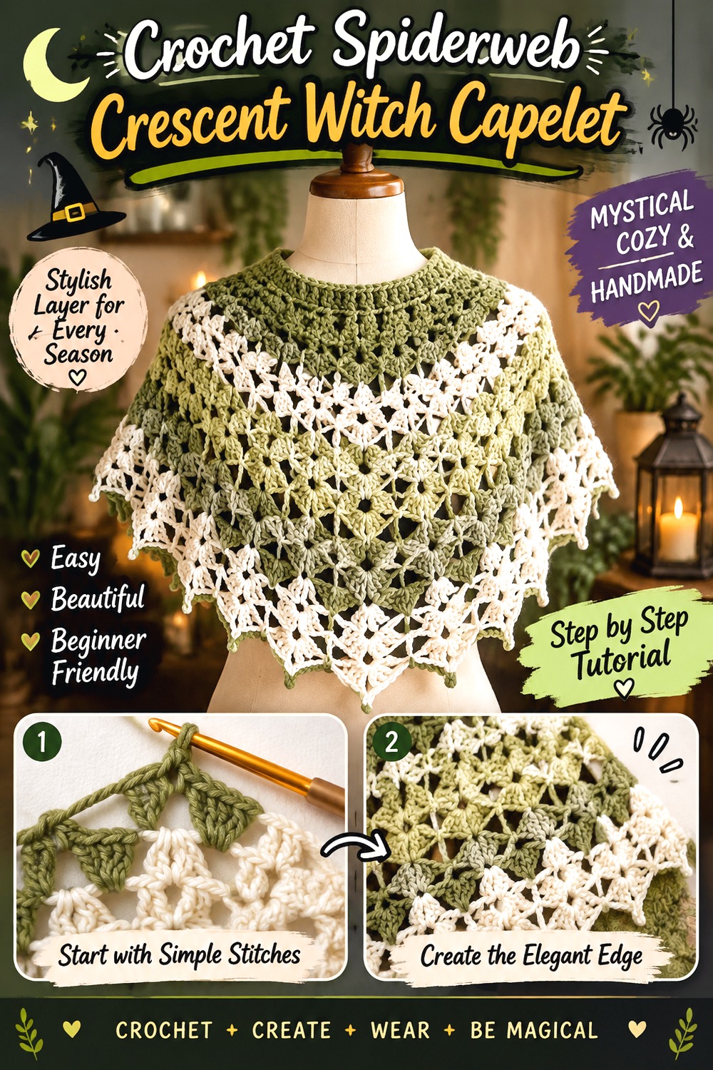 Crochet Spiderweb Crescent Witch Capelet