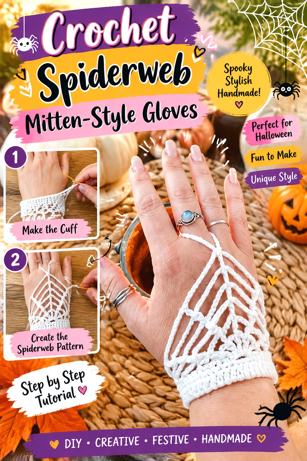Crochet Spiderweb Mitten Style Gloves