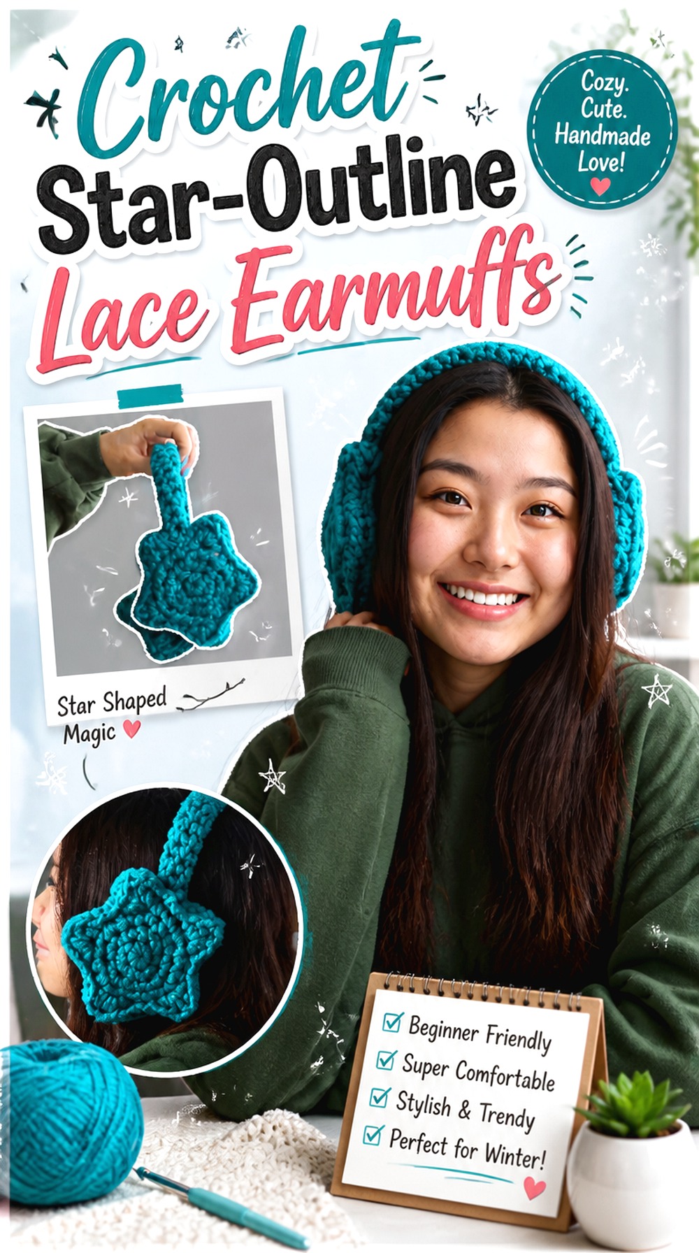Crochet Star Outline Lace Earmuffs