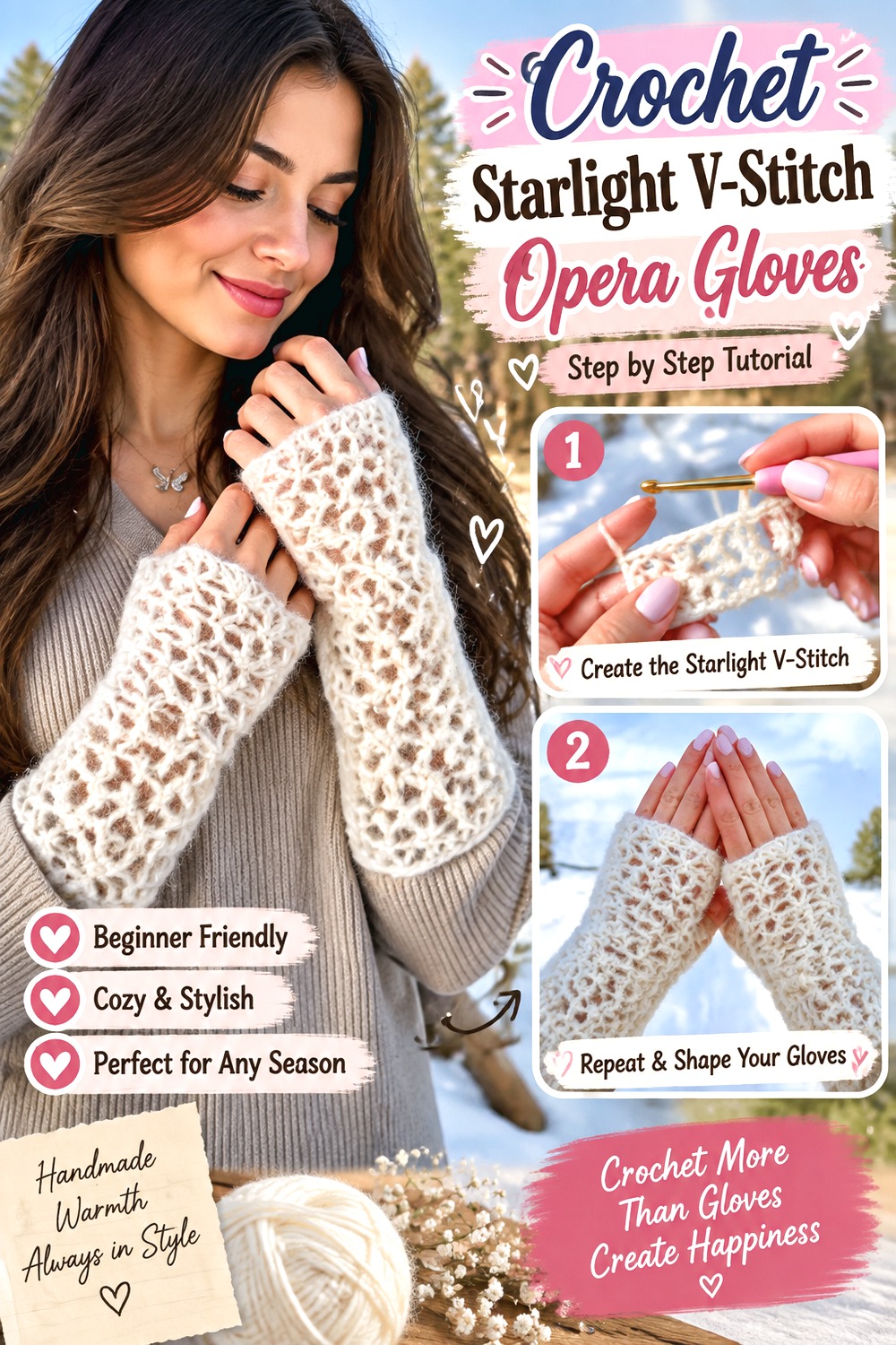 Crochet Starlight V Stitch Opera Gloves