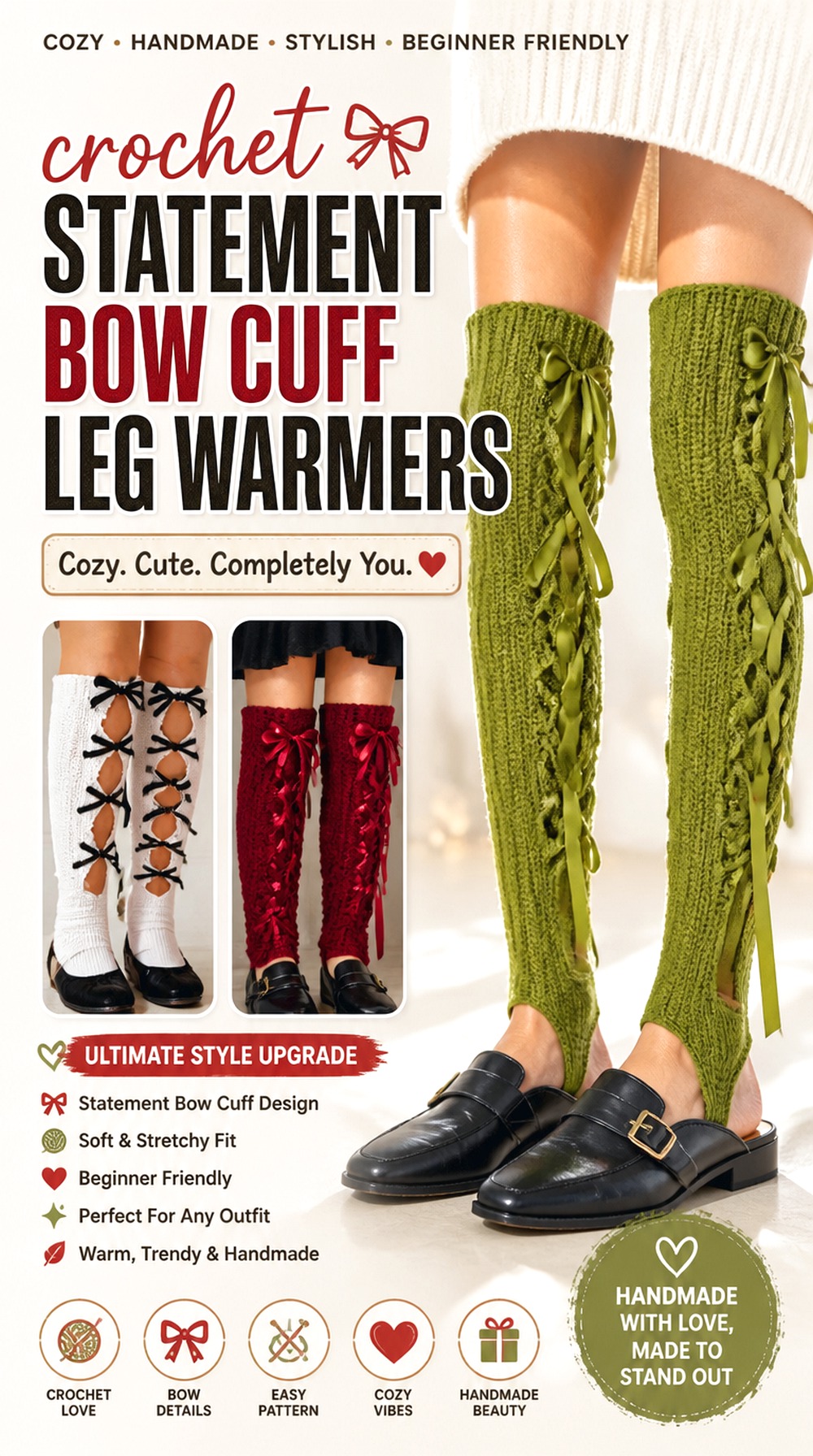 Crochet Statement Bow Cuff Leg Warmers