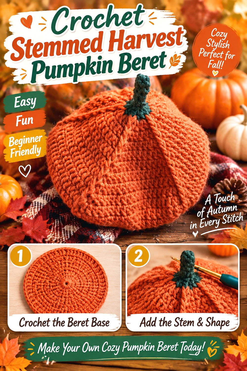 Crochet Stemmed Harvest Pumpkin Beret