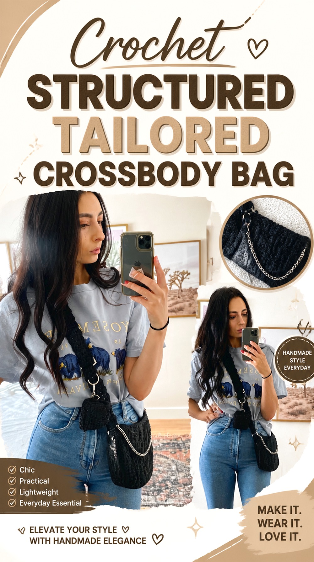 Crochet Structured Tailored Crossbody Bag