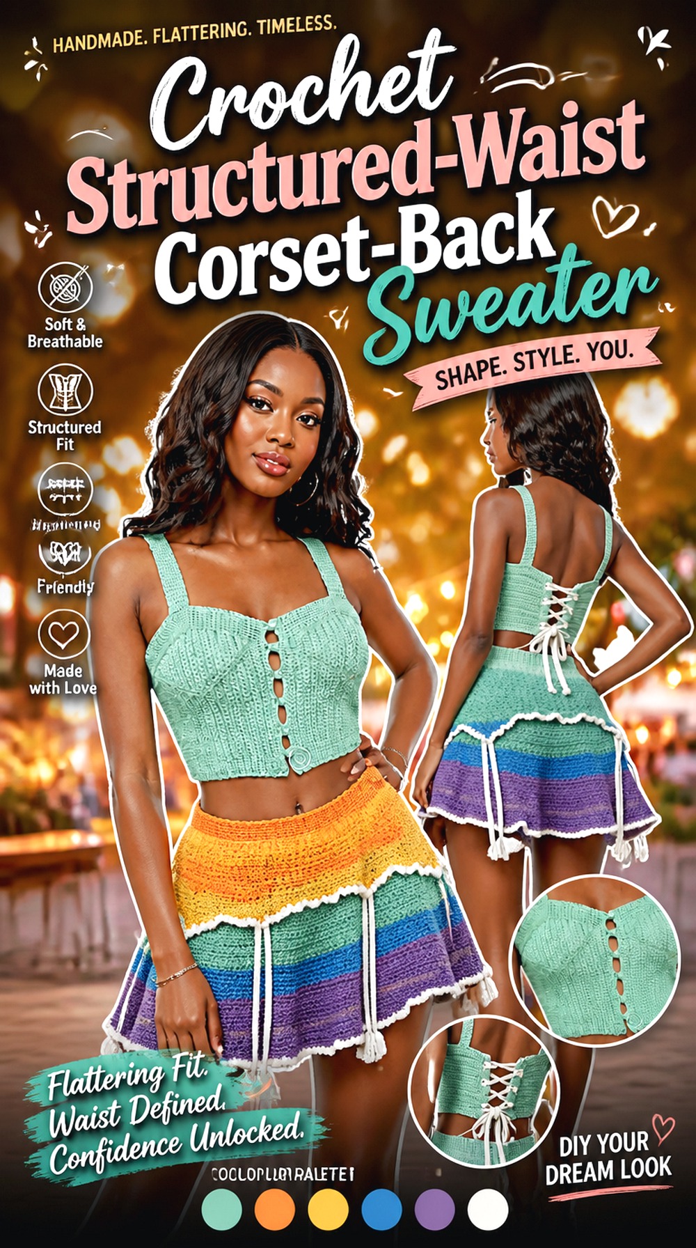 Crochet Structured Waist Corset Back Sweater