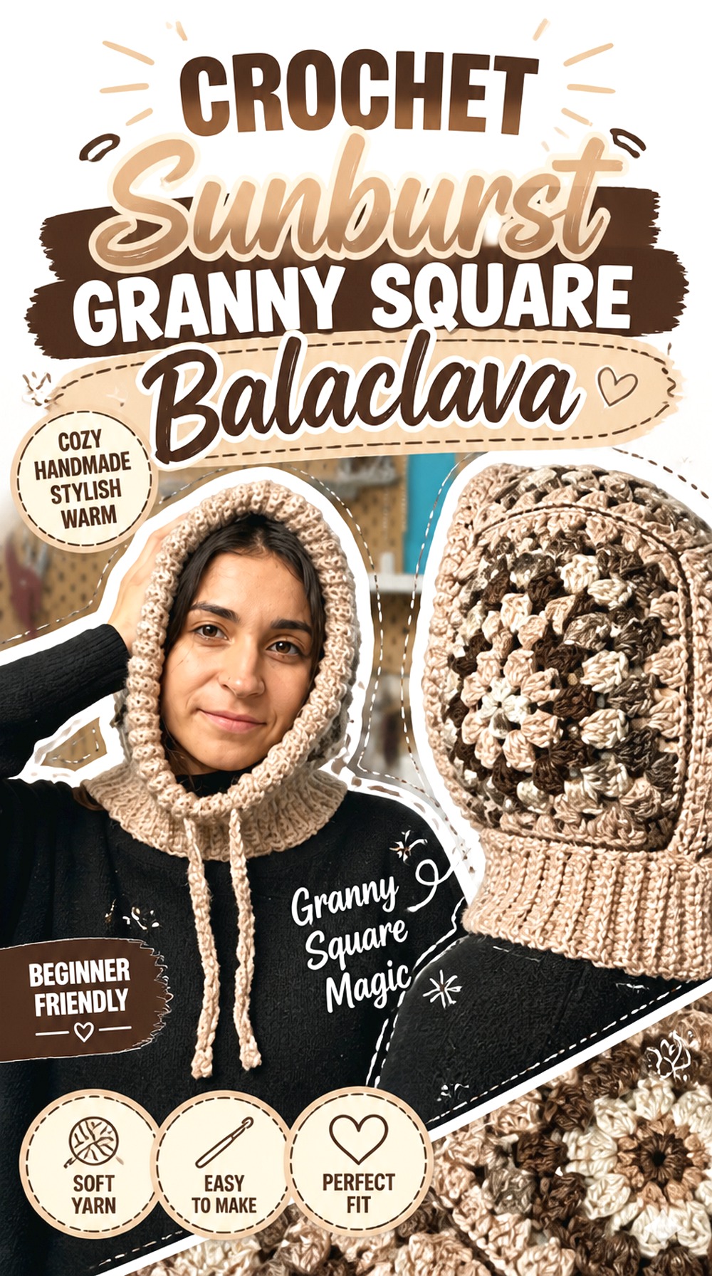 Crochet Sunburst Granny Square Balaclava