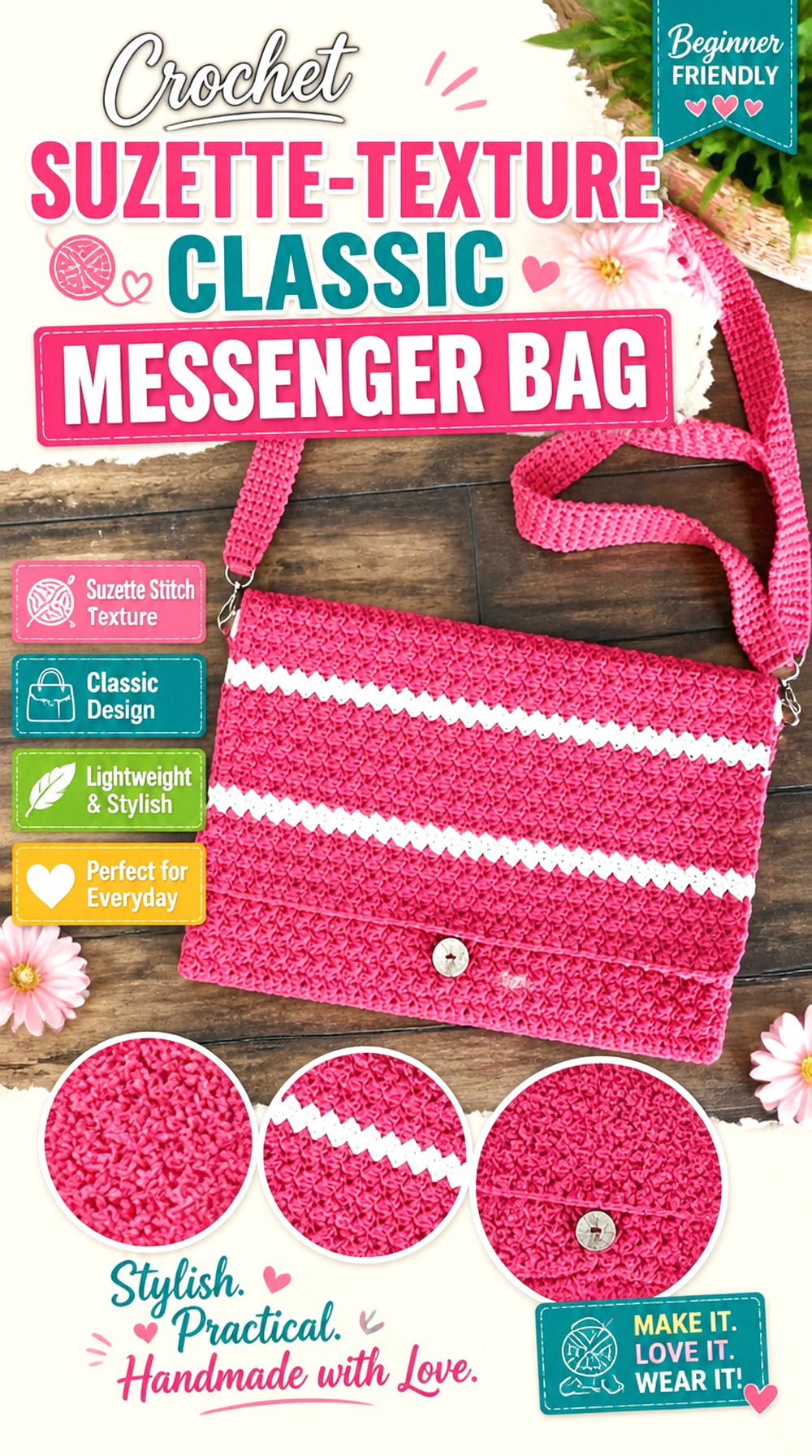 Crochet Suzette Texture Classic Messenger Bag