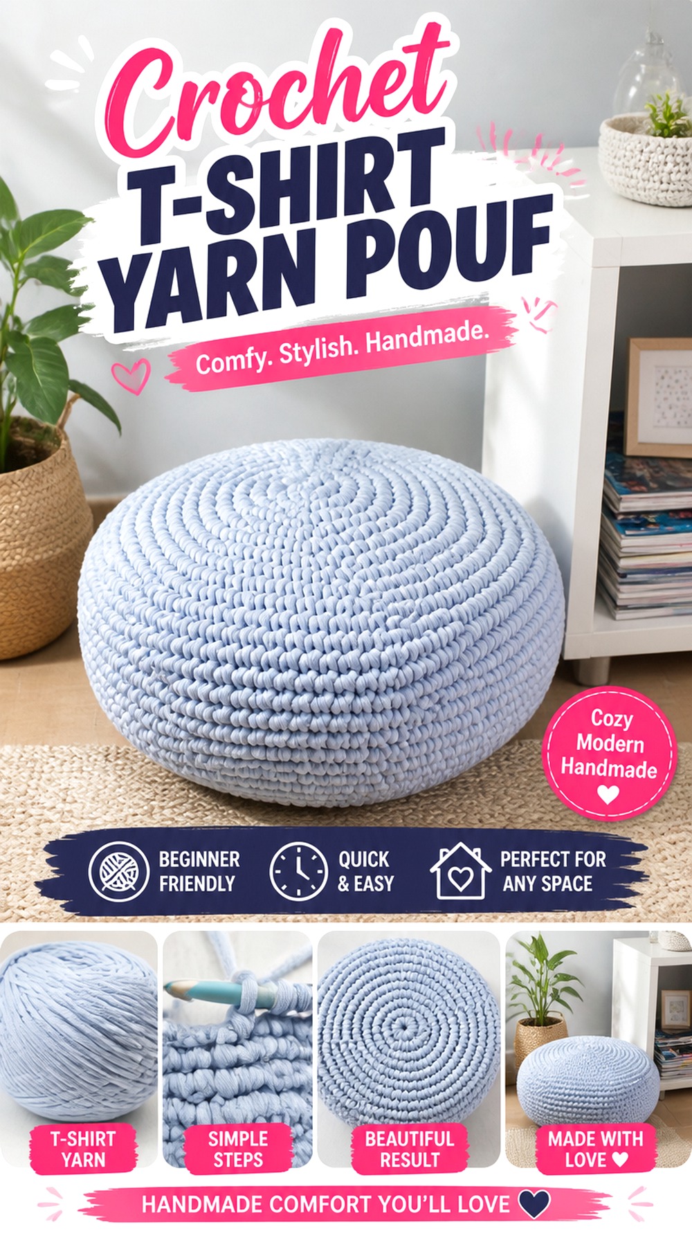 Crochet T Shirt Yarn Pouf