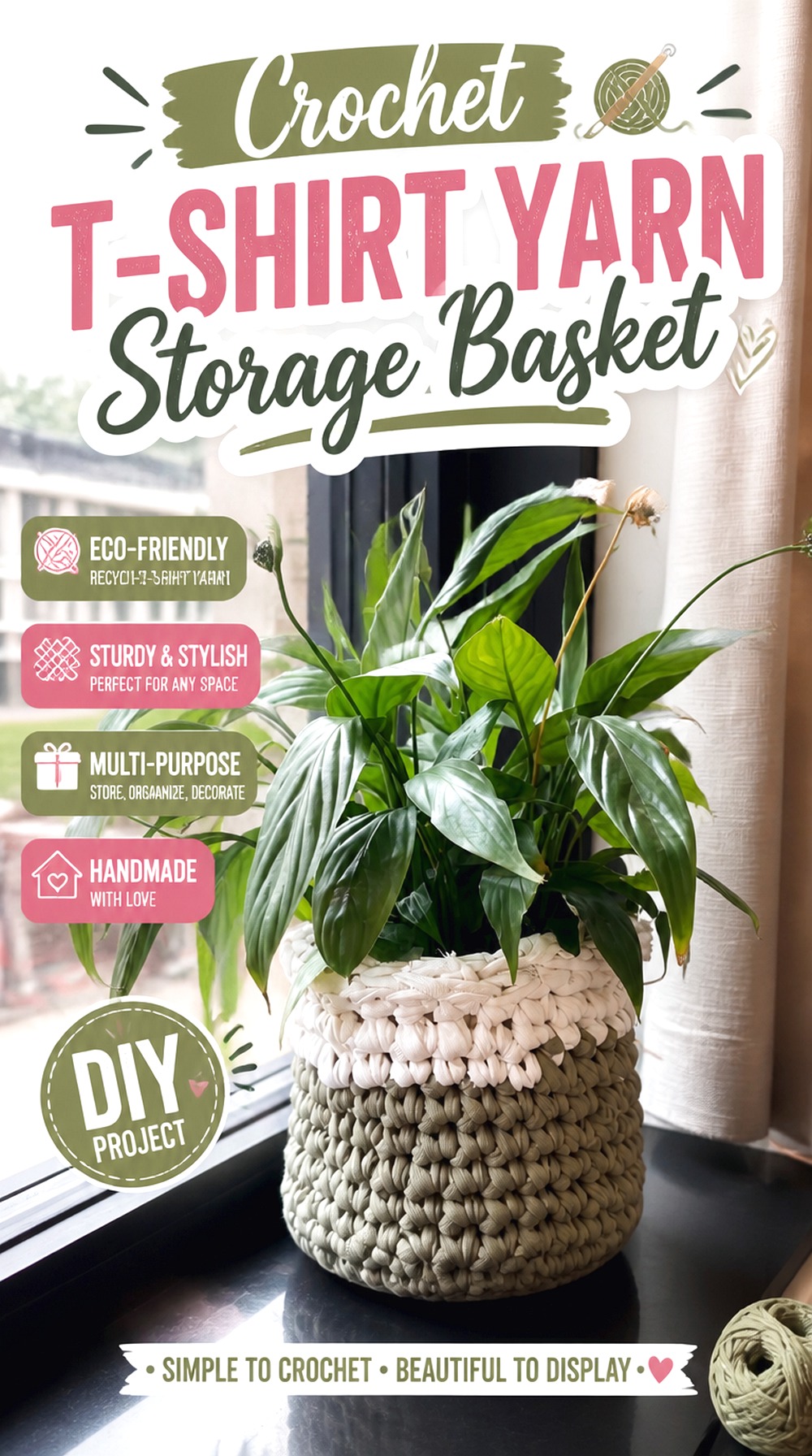 Crochet T Shirt Yarn Storage Basket