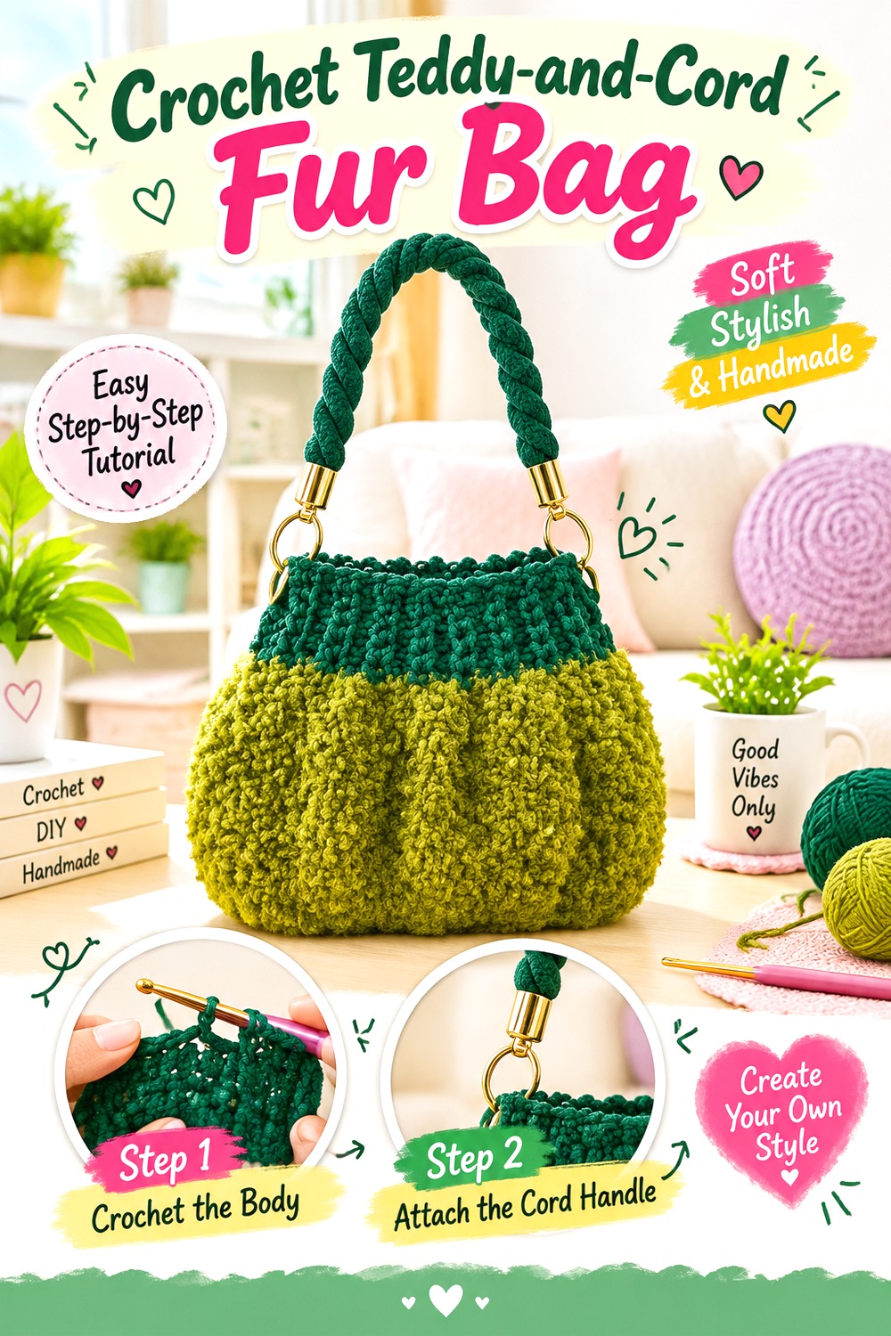 Crochet Teddy and Cord Fur Bag