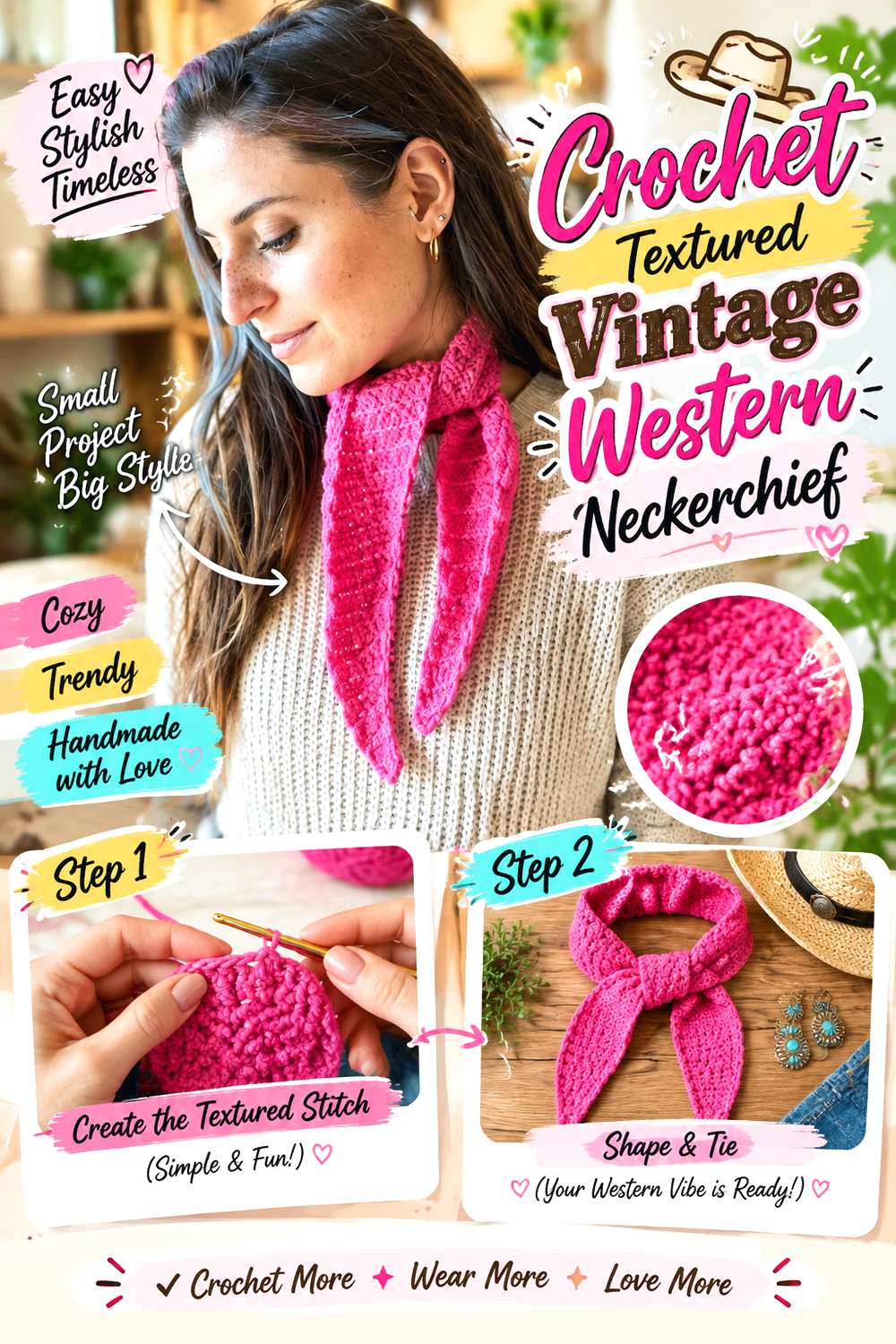 Crochet Textured Vintage Western Neckerchief