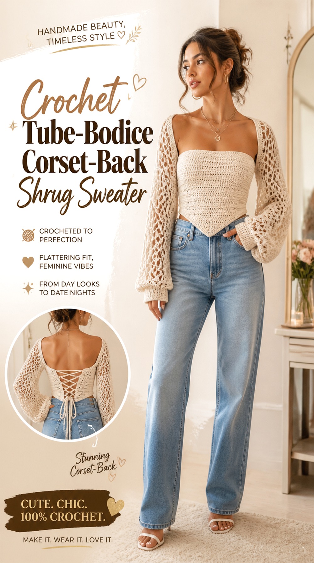 Crochet Tube Bodice Corset Back Shrug Sweater