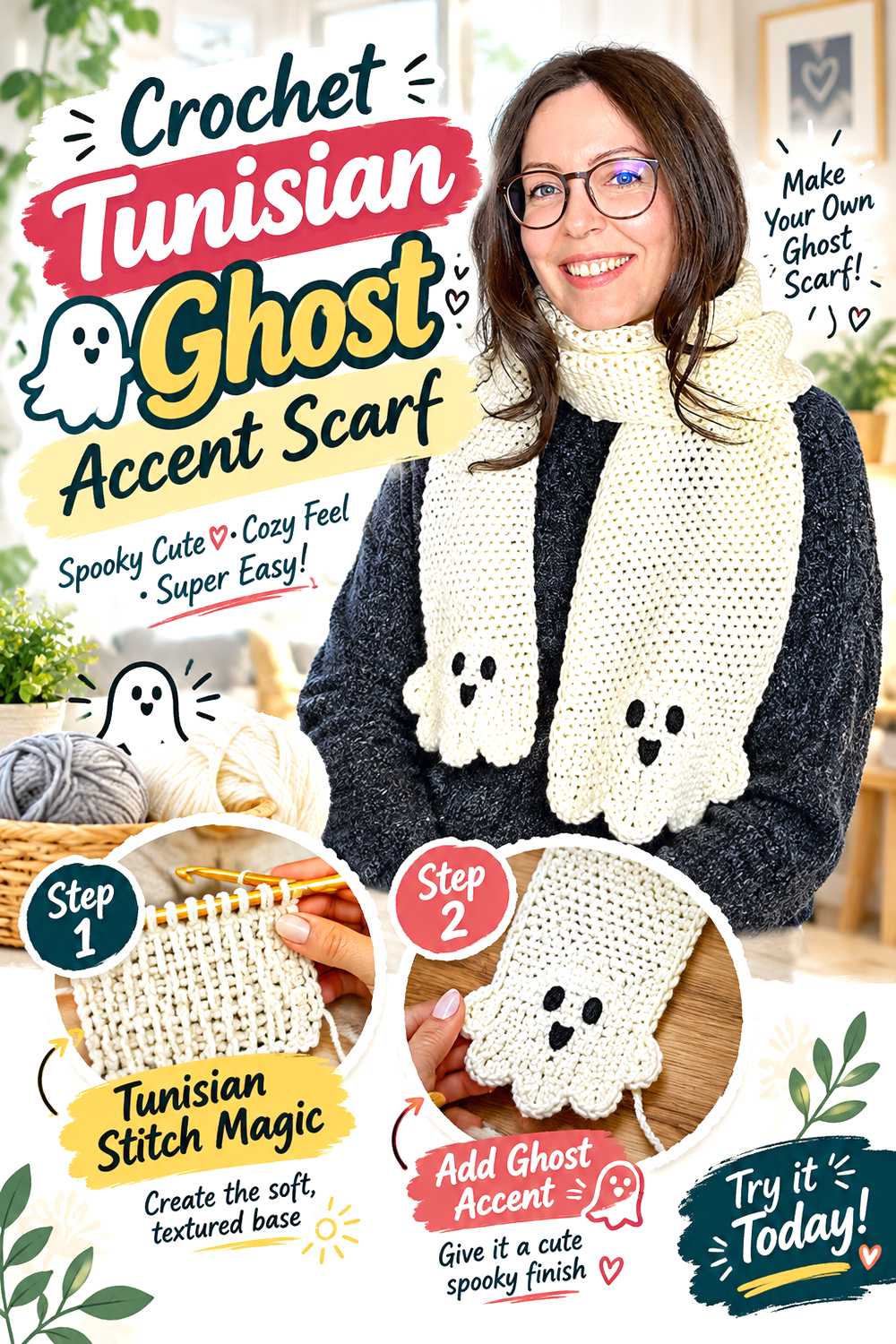 Crochet Tunisian Ghost Accent Scarf