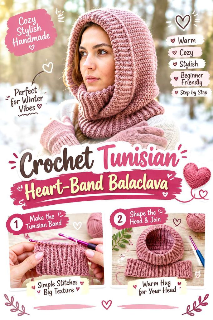 Crochet Tunisian Heart Band Balaclava