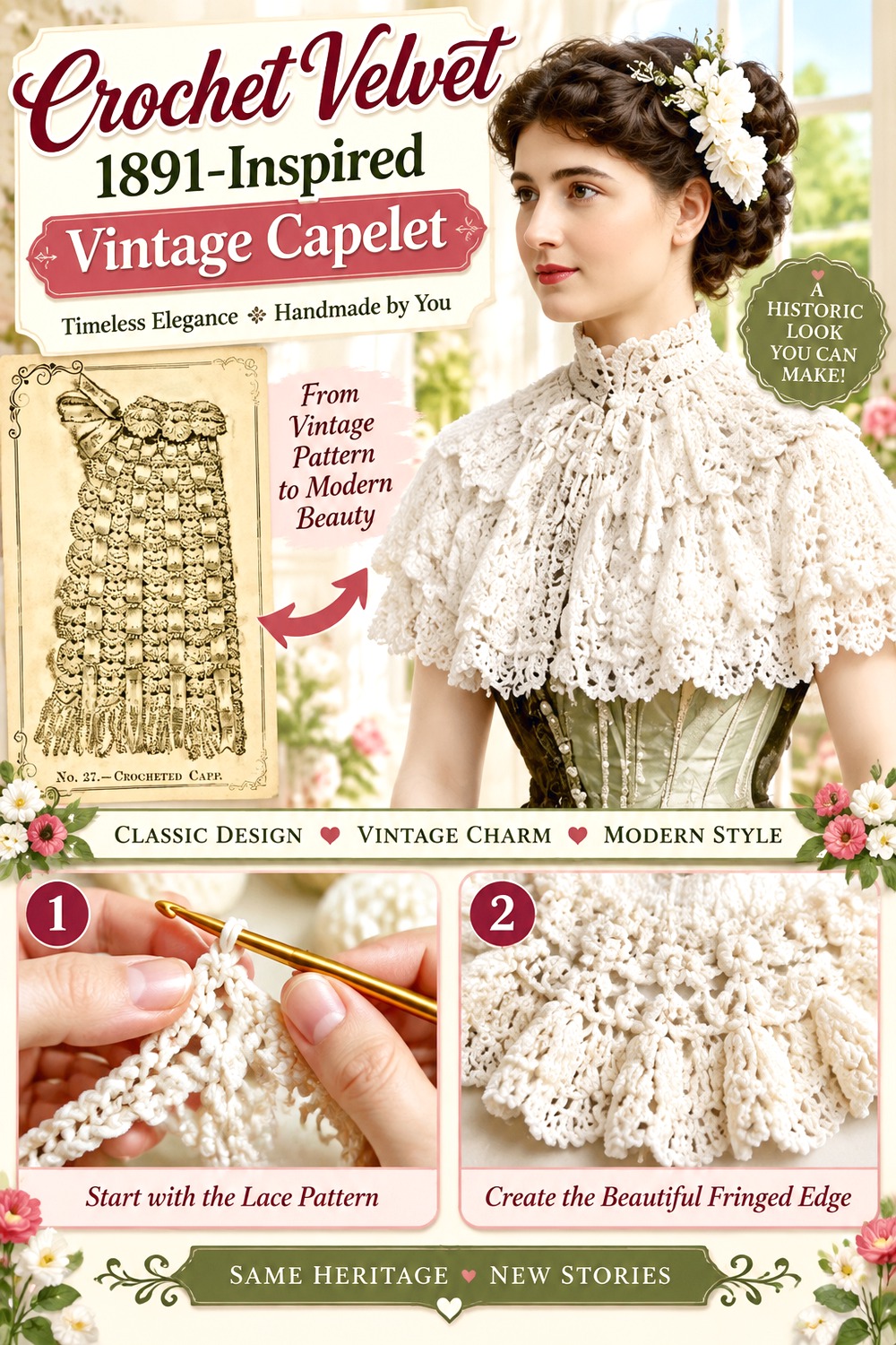 Crochet Velvet Inspired Vintage Capelet