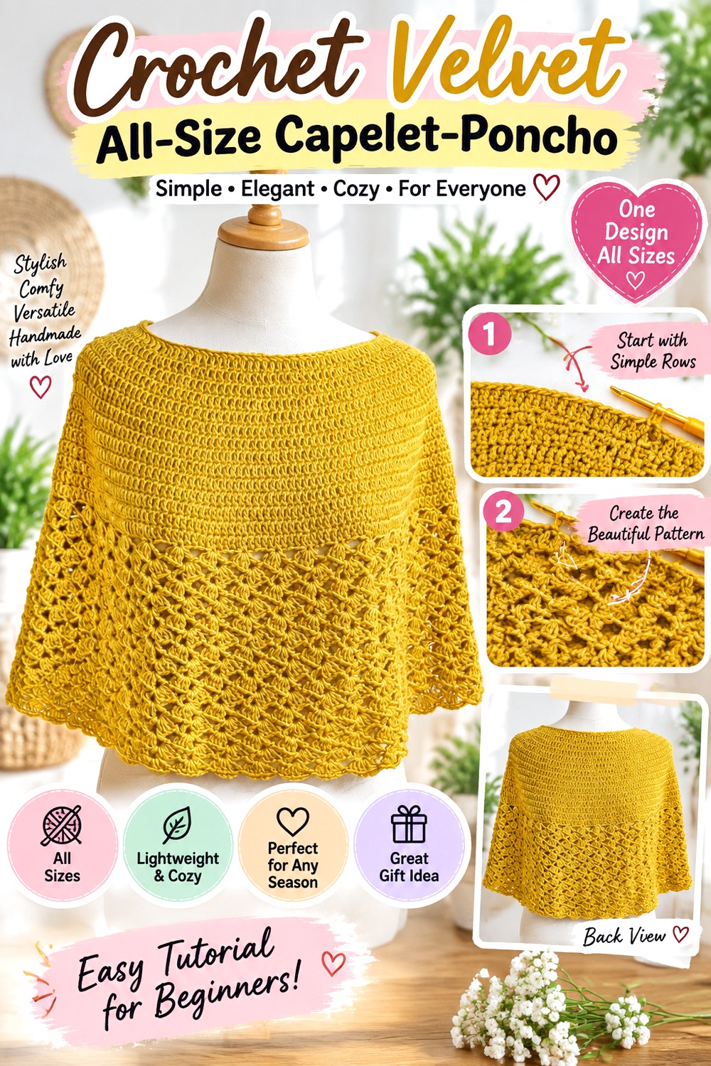 Crochet Velvet All Size Capelet Poncho