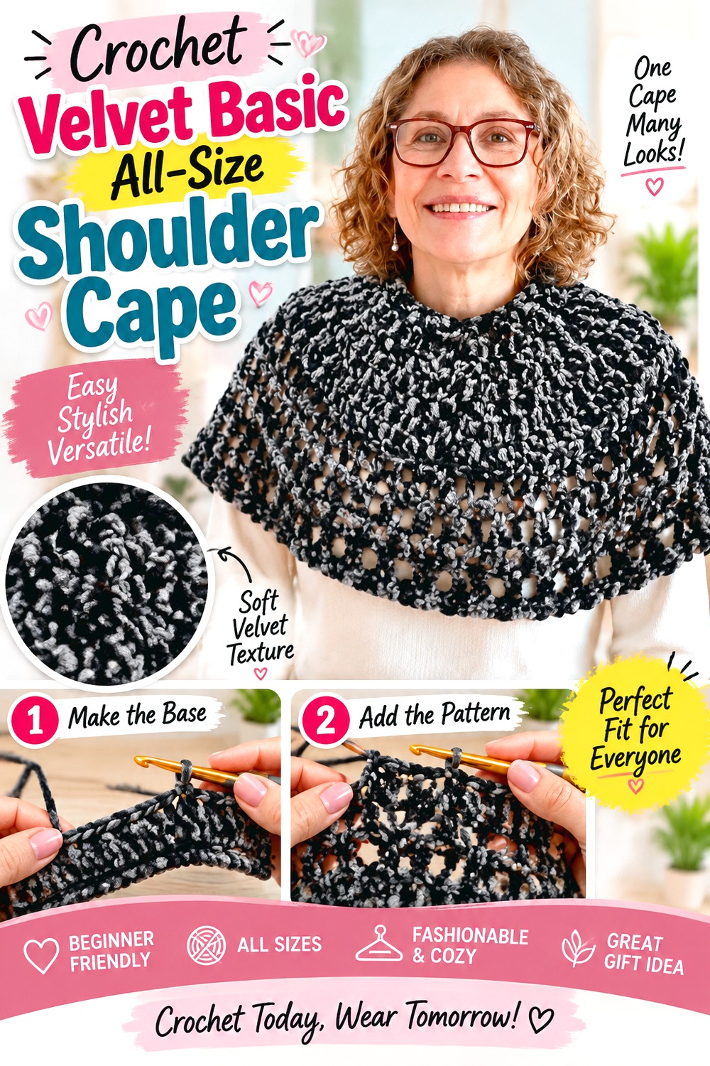 Crochet Velvet Basic All Size Shoulder Cape