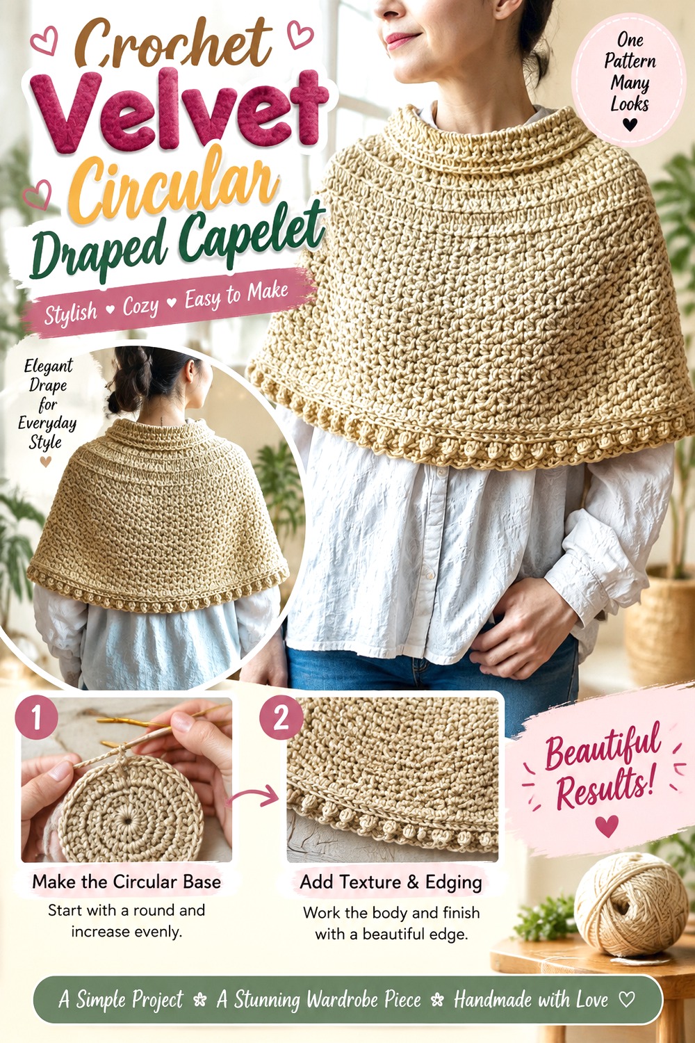 Crochet Velvet Circular Draped Capelet