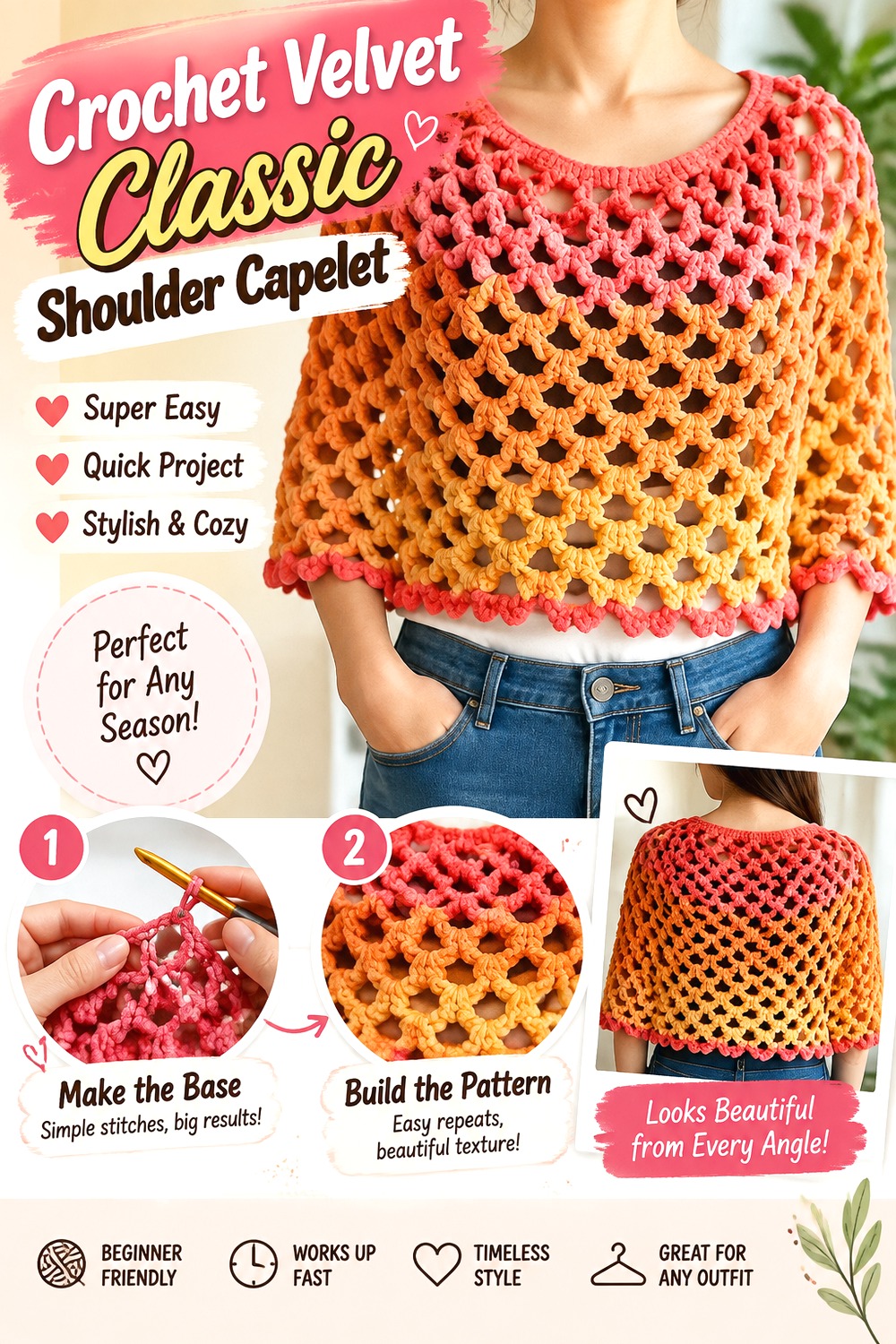 Crochet Velvet Classic Shoulder Capelet