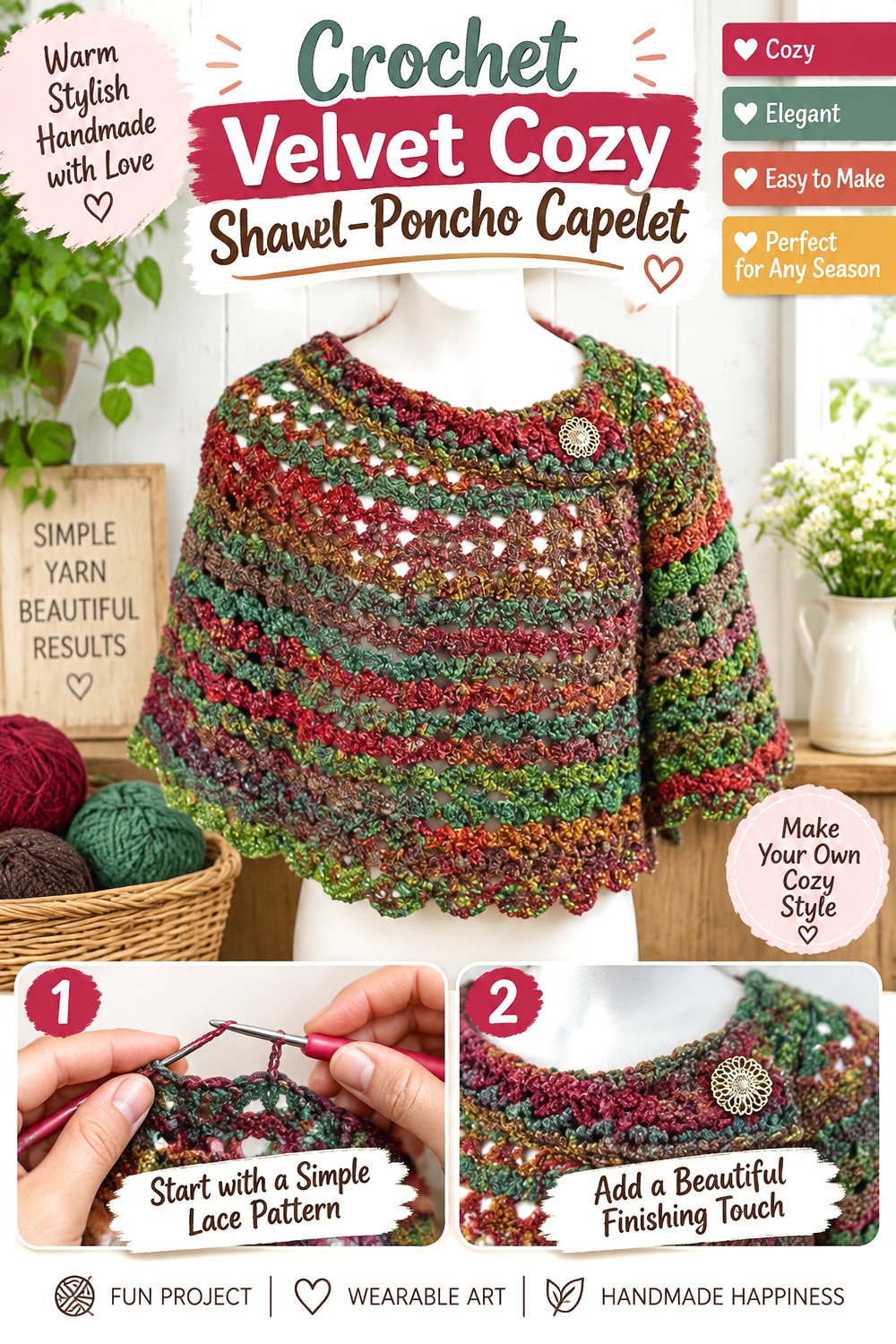 Crochet Velvet Cozy Shawl Poncho Capelet