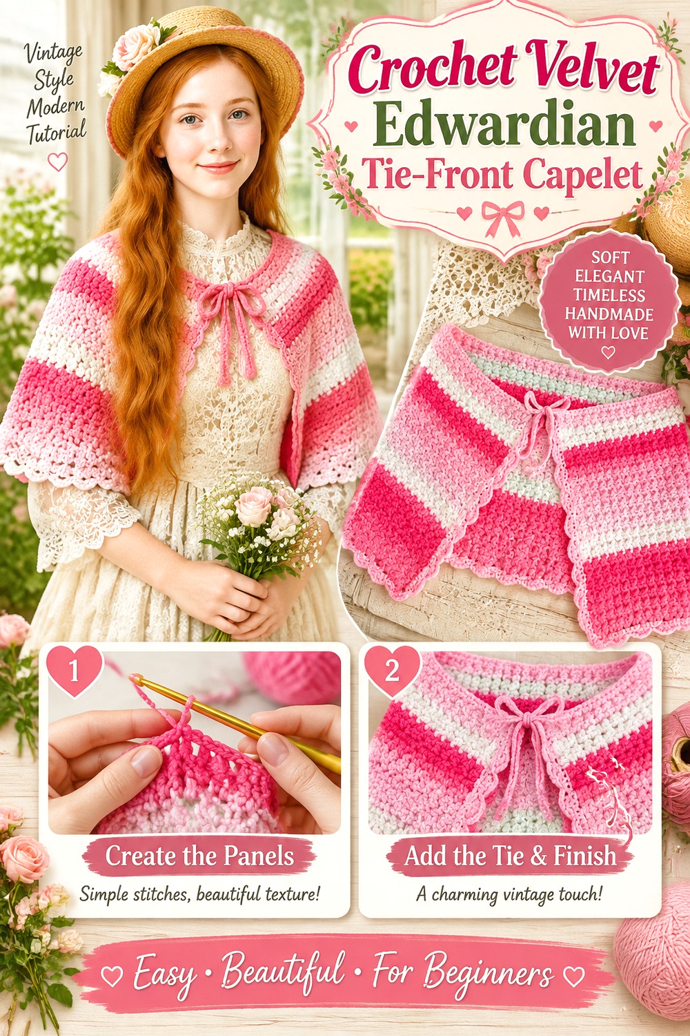 Crochet Velvet Edwardian Tie Front Capelet