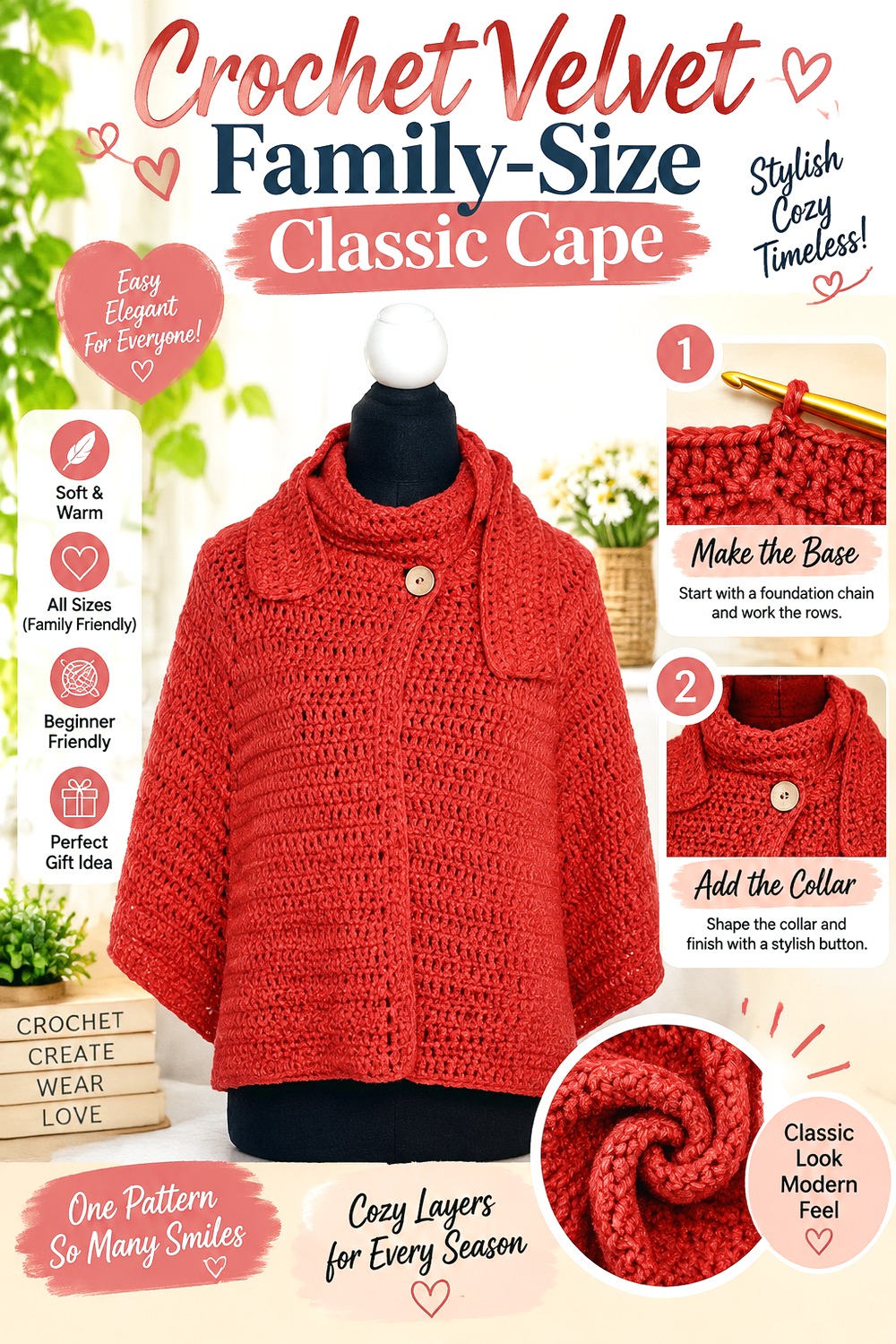 Crochet Velvet Family Size Classic Cape
