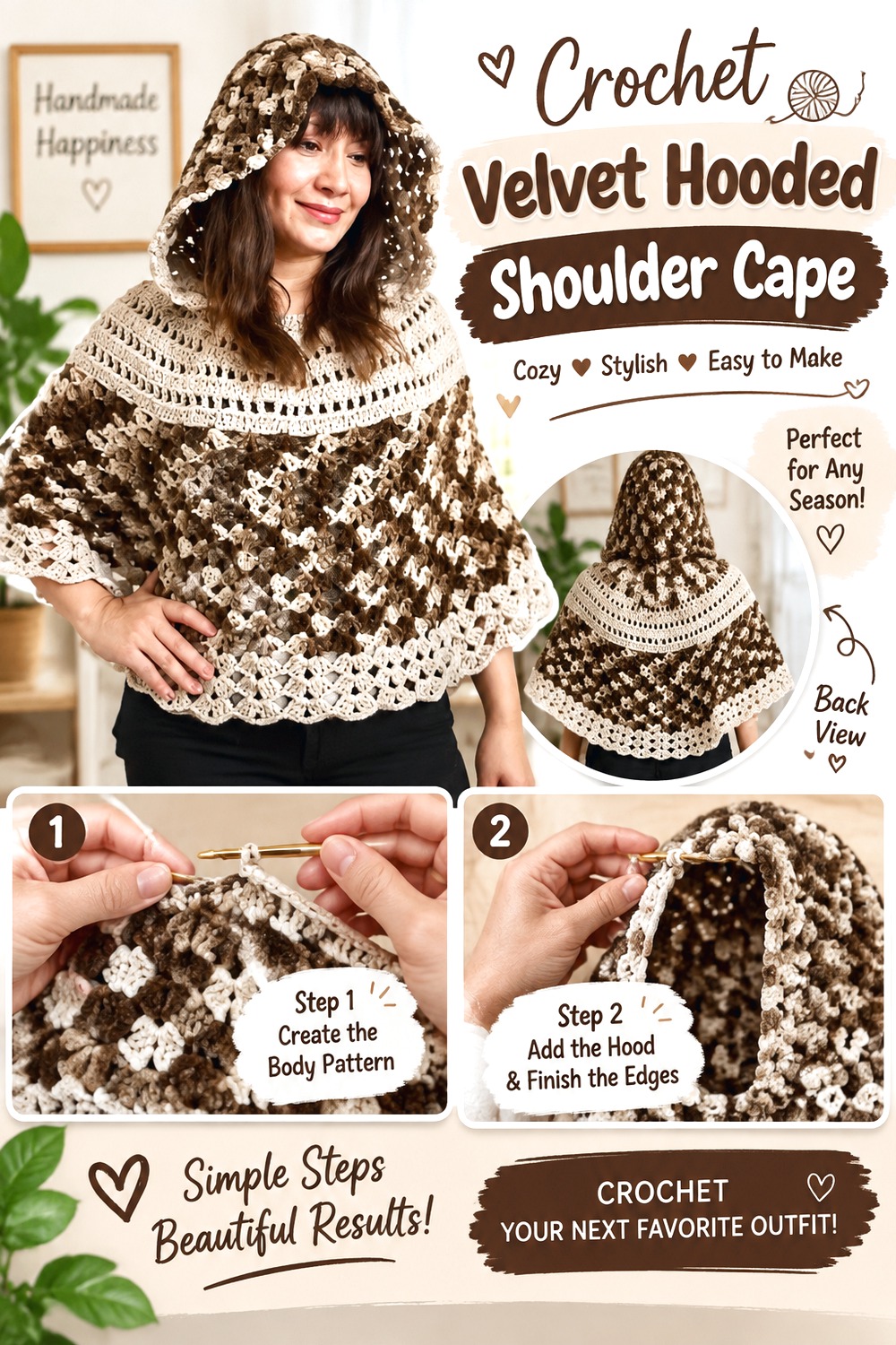 Crochet Velvet Hooded Shoulder Cape