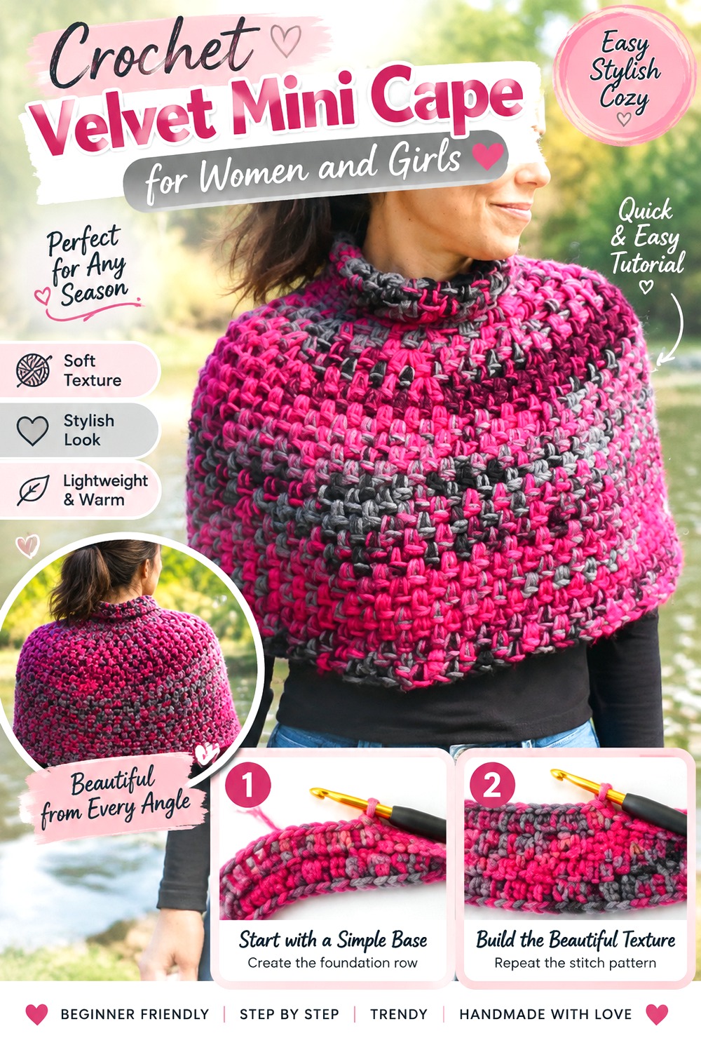 Crochet Velvet Mini Cape for Women and Girls