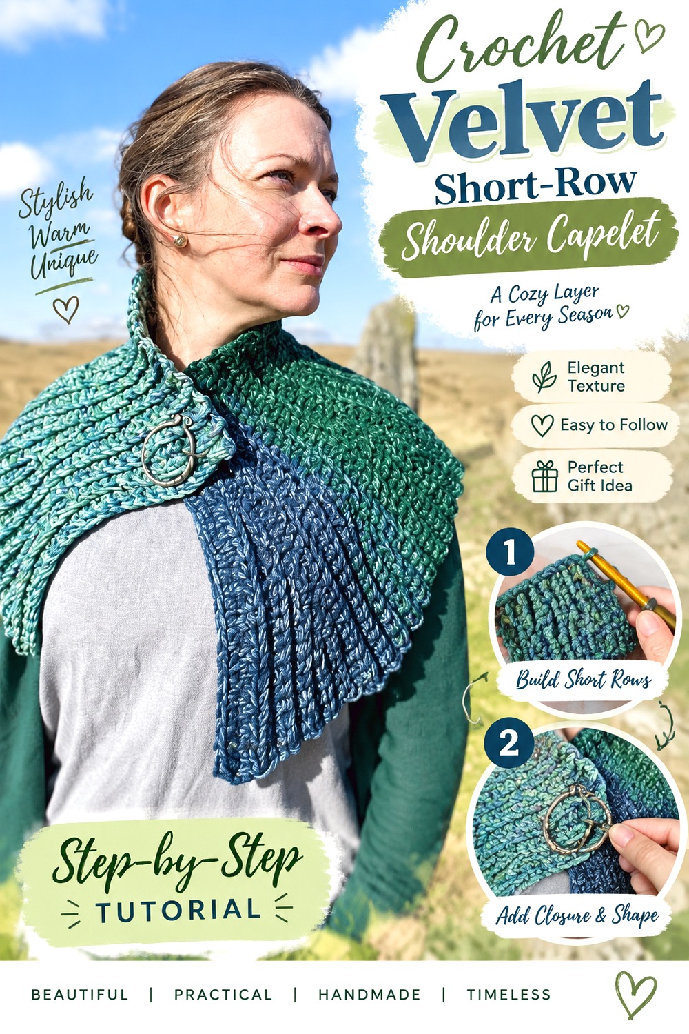 Crochet Velvet Short Row Shoulder Capelet