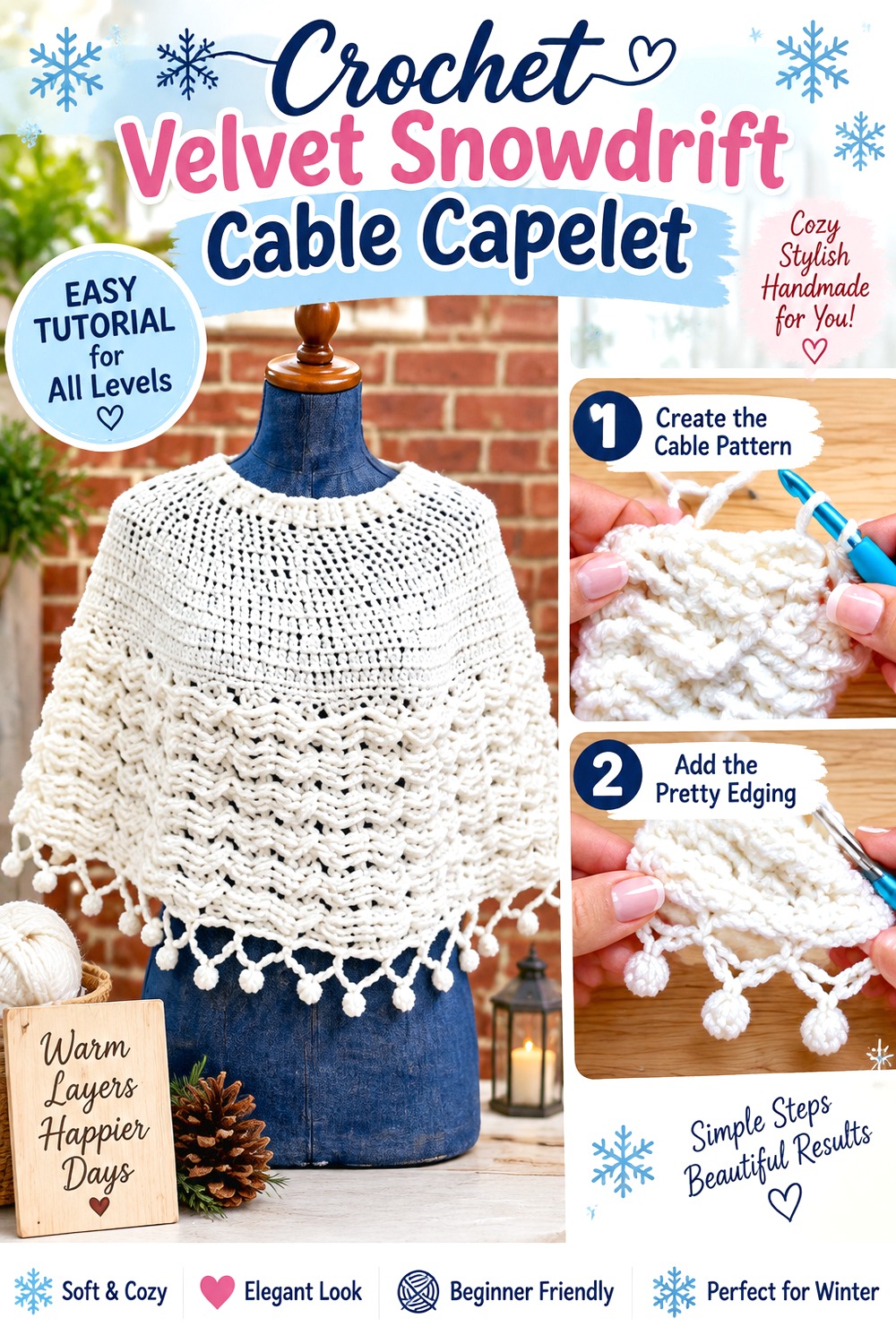 Crochet Velvet Snowdrift Cable Capelet