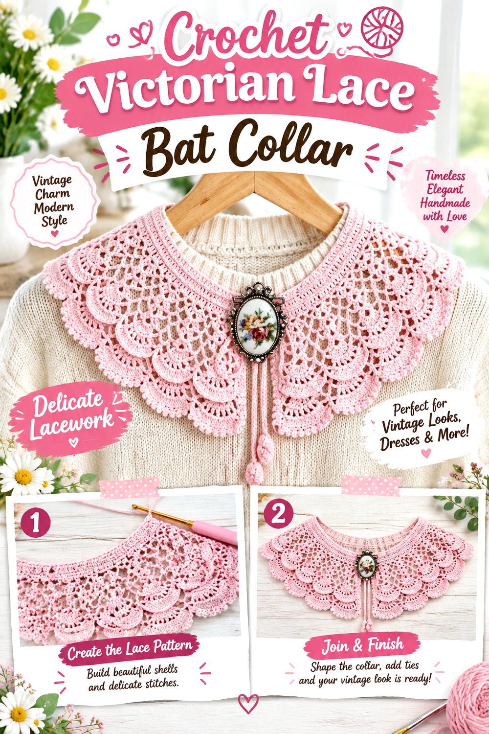 Crochet Victorian Lace Bat Collar
