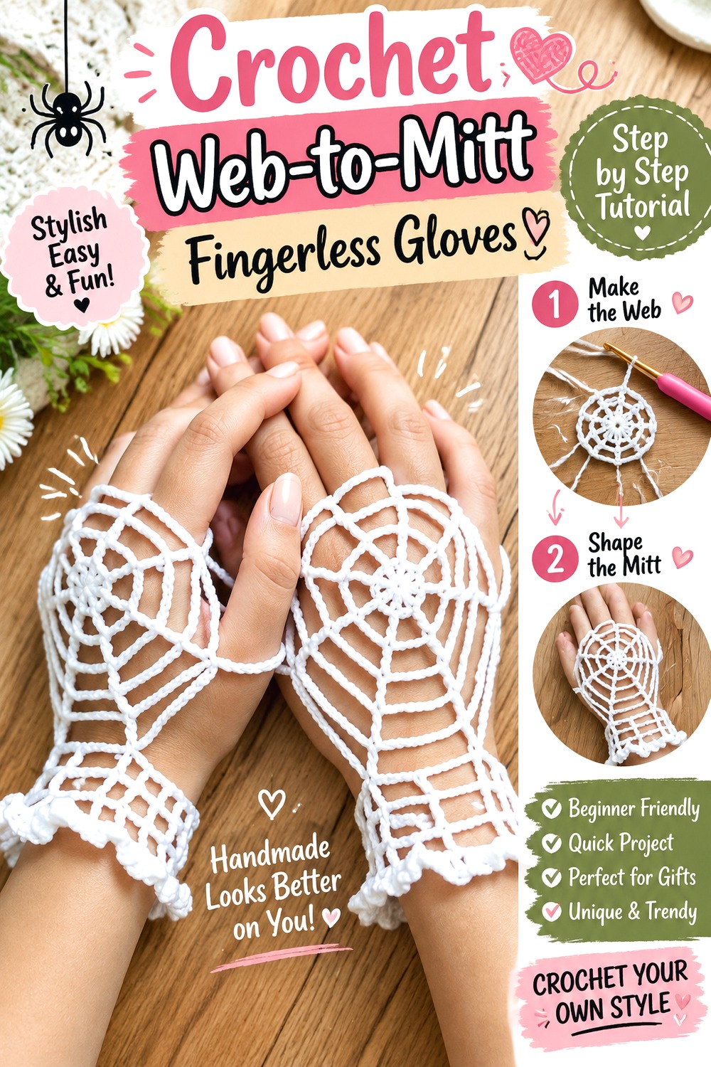 Crochet Web to Mitt Fingerless Gloves