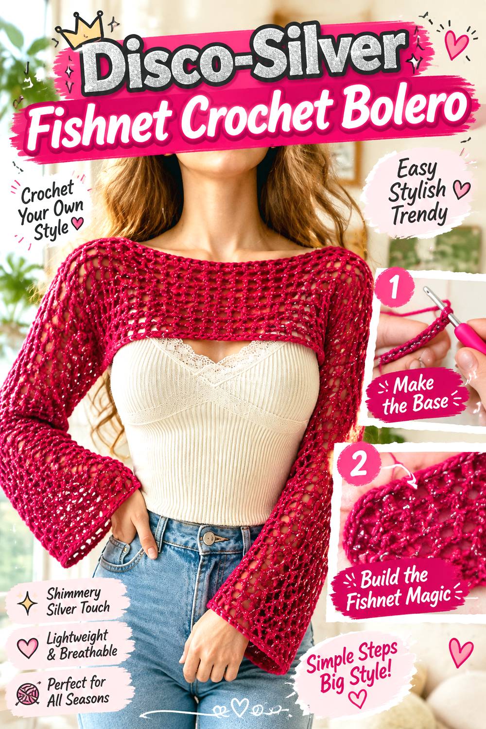 Disco Silver Fishnet Crochet Bolero