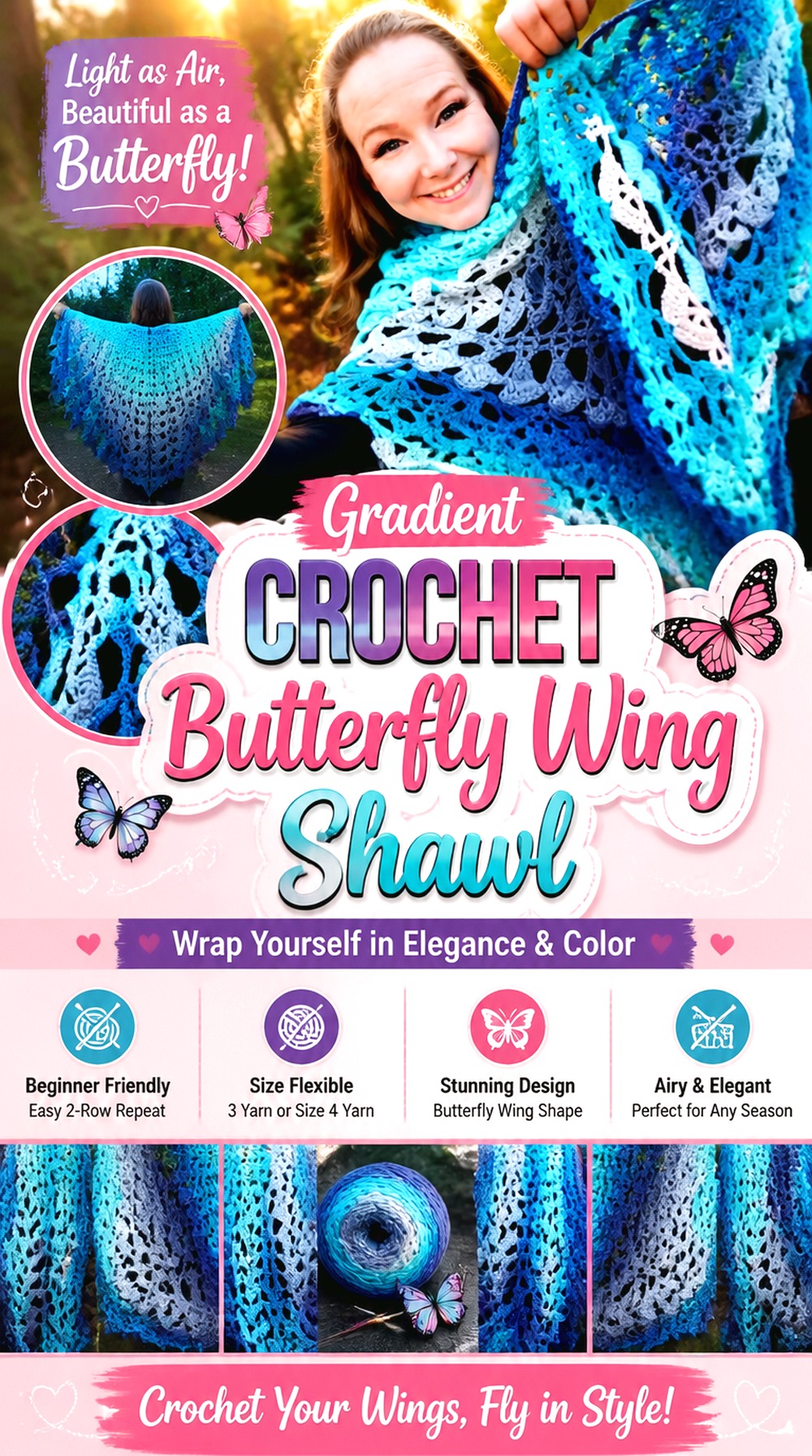 Gradient Crochet Butterfly Wing Shawl