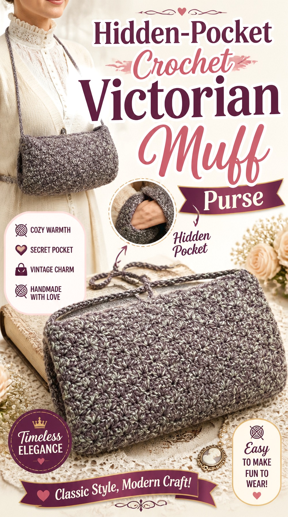 Hidden Pocket Crochet Victorian Muff Purse