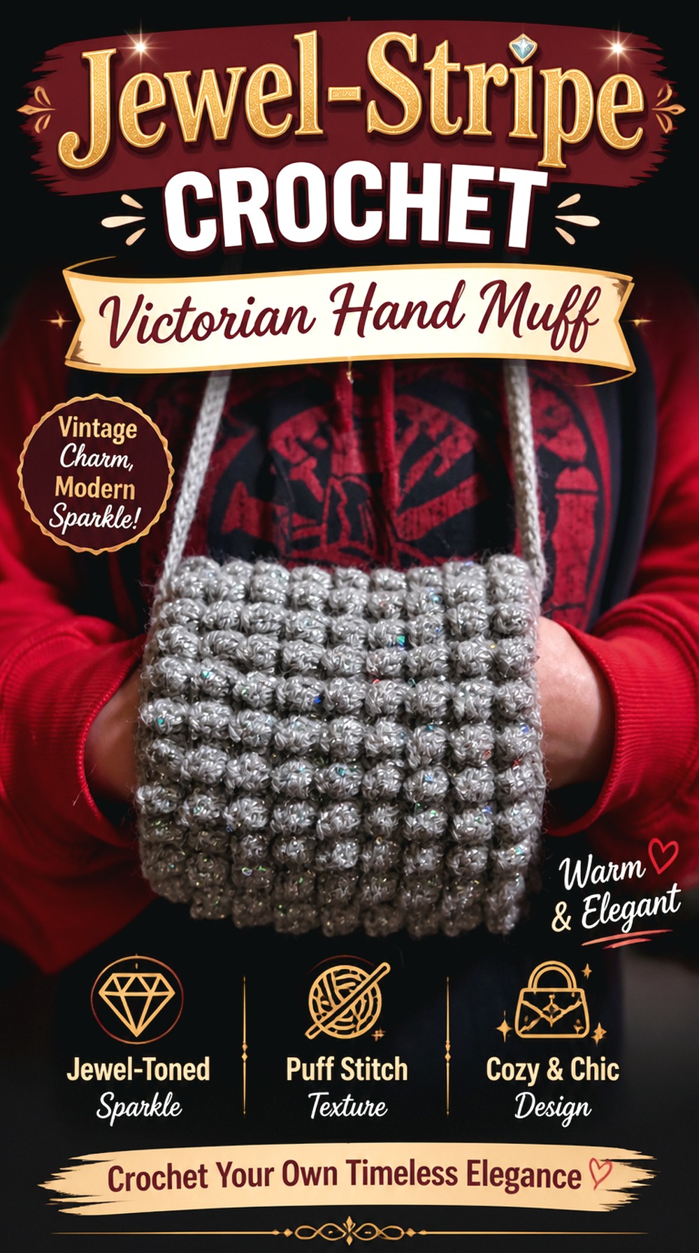 Jewel Stripe Crochet Victorian Hand Muff