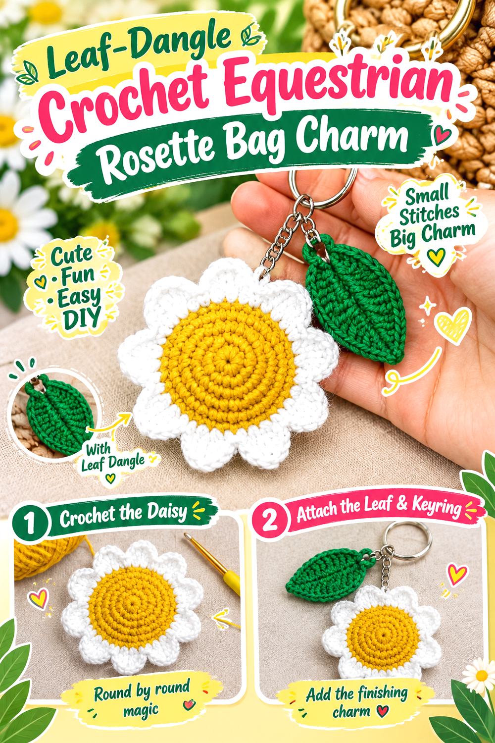 Leaf Dangle Crochet Equestrian Rosette Bag Charm