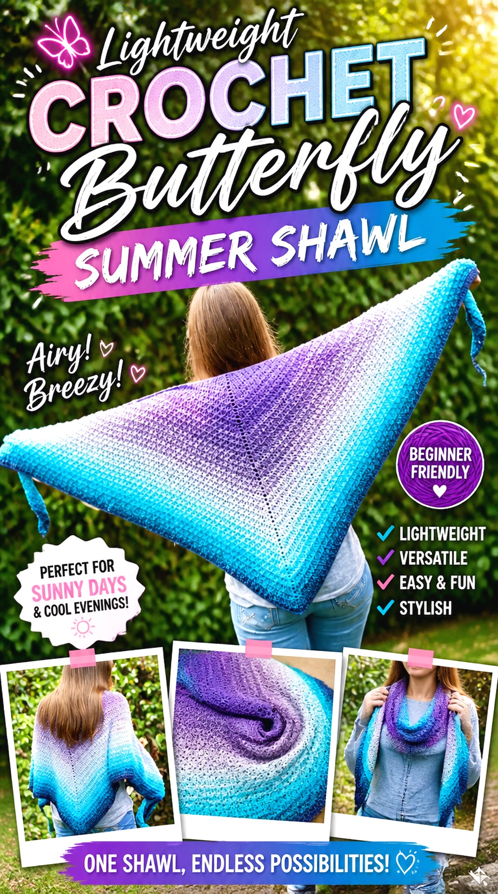 Lightweight Crochet Butterfly Summer Shawl