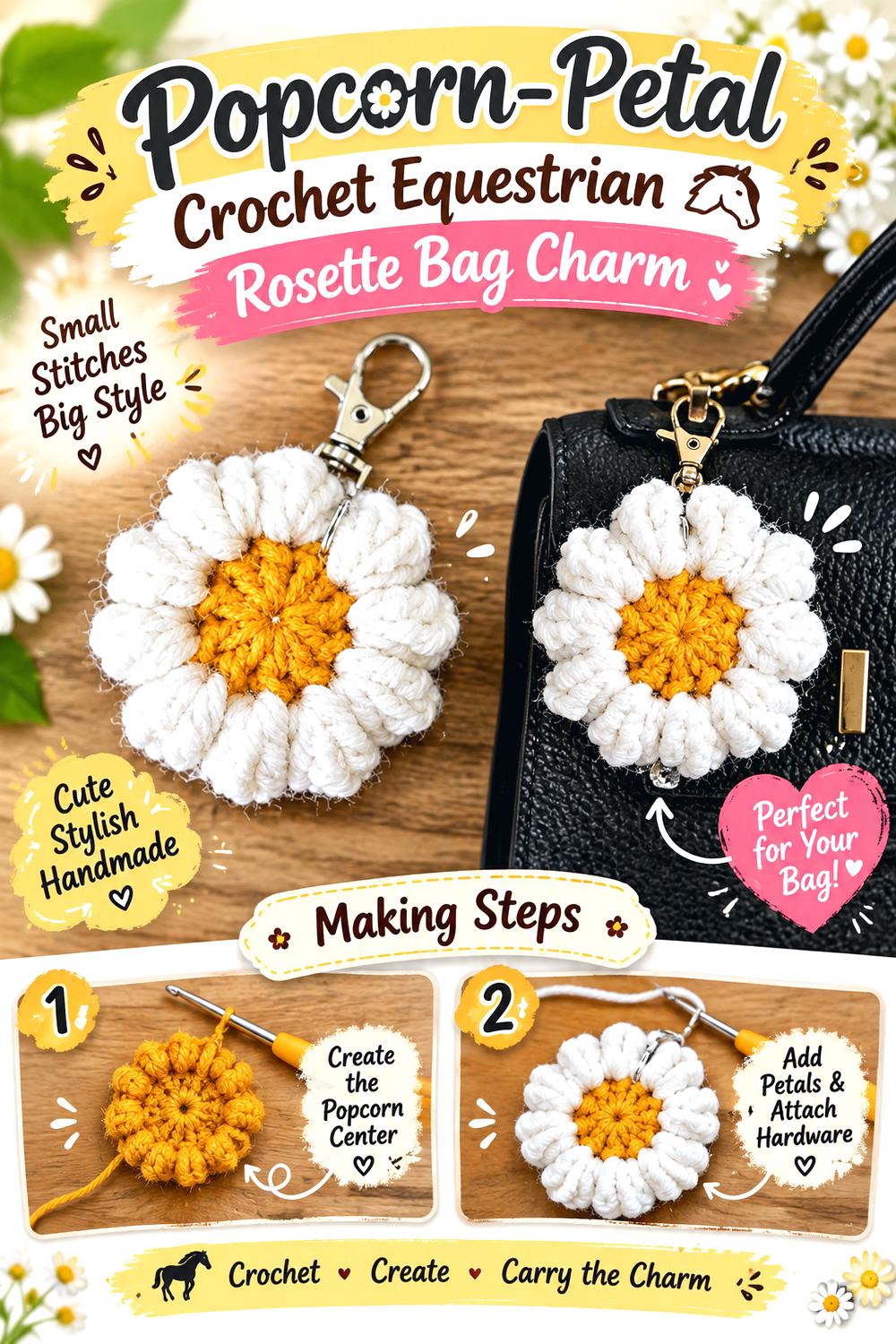 Popcorn Petal Crochet Equestrian Rosette Bag Charm