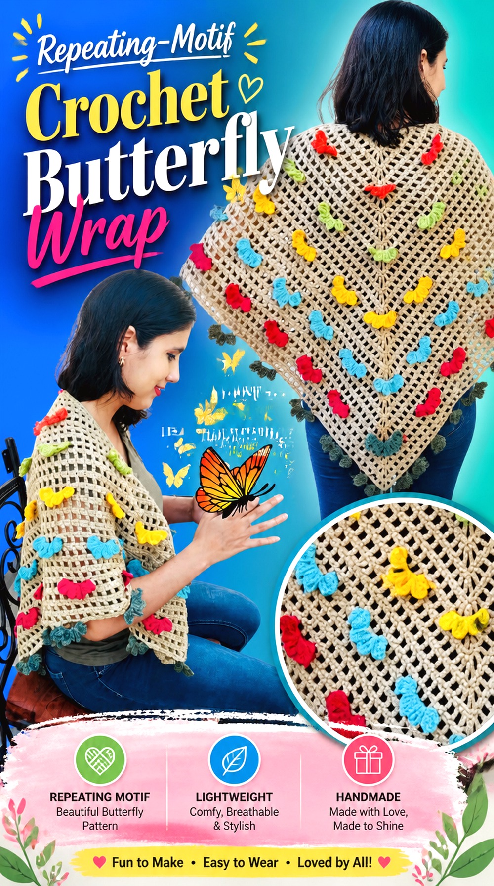Repeating Motif Crochet Butterfly Wrap