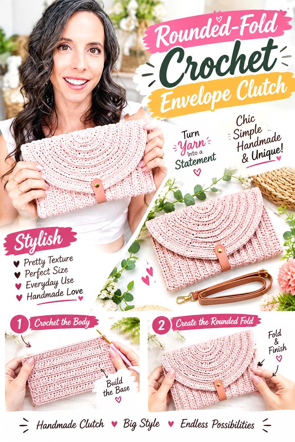 Rounded Fold Crochet Envelope Clutch