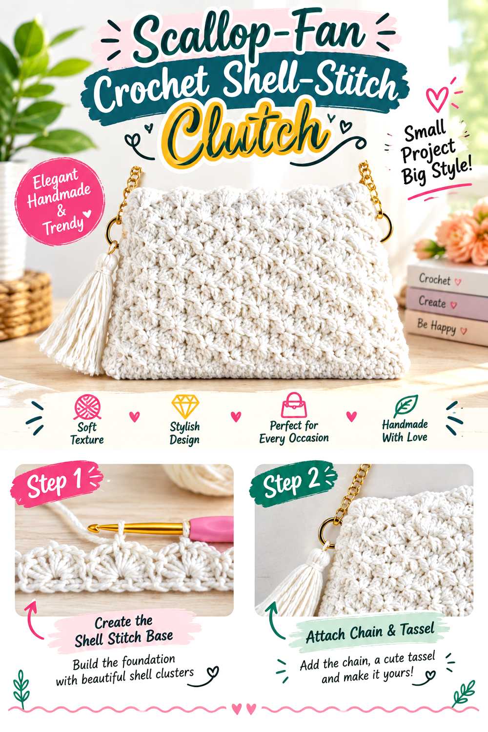 Scallop Fan Crochet Shell Stitch Clutch