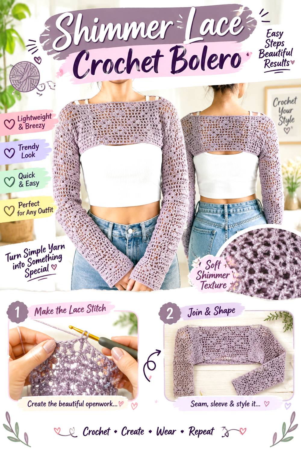 Shimmer Lace Crochet Bolero